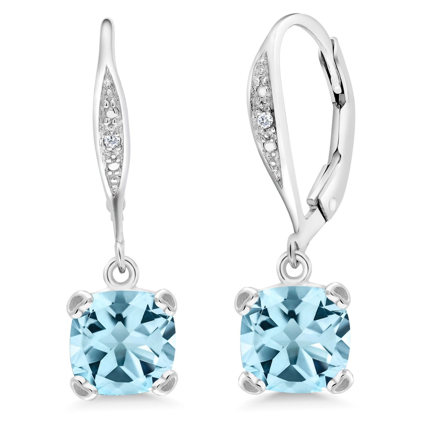 Drop Dangle Earrings For Women | 7MM Cushion Cut Gemstone Birthstone and White Diamond | 925 Sterling Silver | Fine Jewelry Gifts for Her Mom Women Wife