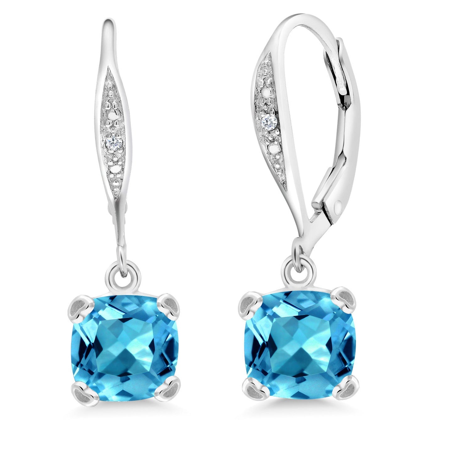 Drop Dangle Earrings For Women | 7MM Cushion Cut Gemstone Birthstone and White Diamond | 925 Sterling Silver | Fine Jewelry Gifts for Her Mom Women Wife