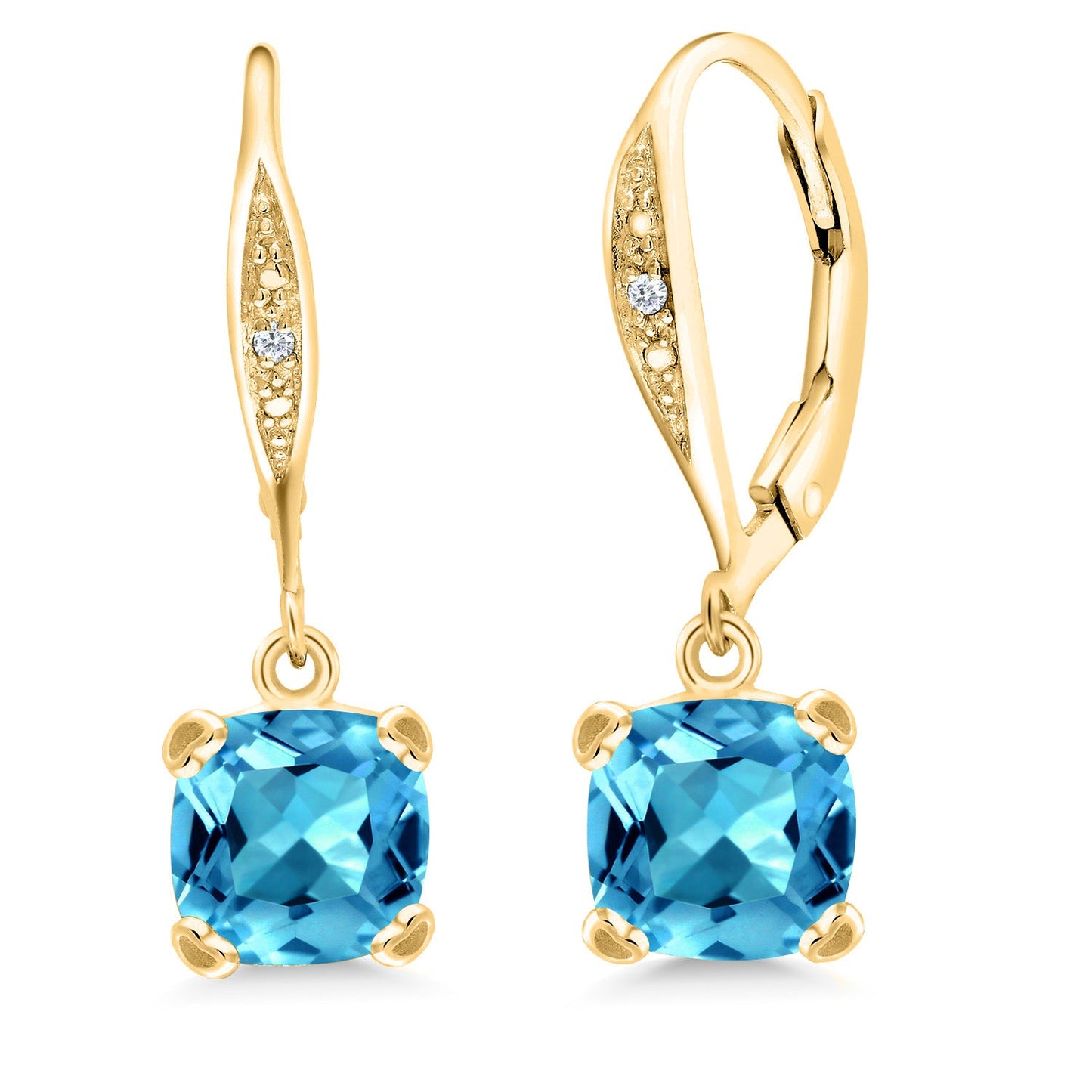 Drop Dangle Earrings For Women | 7MM Cushion Cut Gemstone Birthstone and White Diamond | 925 Sterling Silver | Fine Jewelry Gifts for Her Mom Women Wife