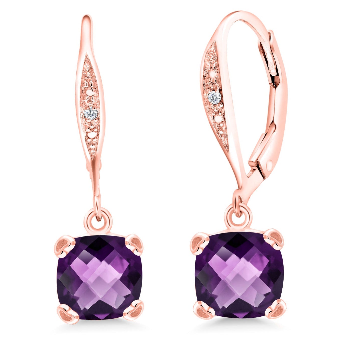 Drop Dangle Earrings For Women | 7MM Cushion Cut Gemstone Birthstone and White Diamond | 925 Sterling Silver | Fine Jewelry Gifts for Her Mom Women Wife