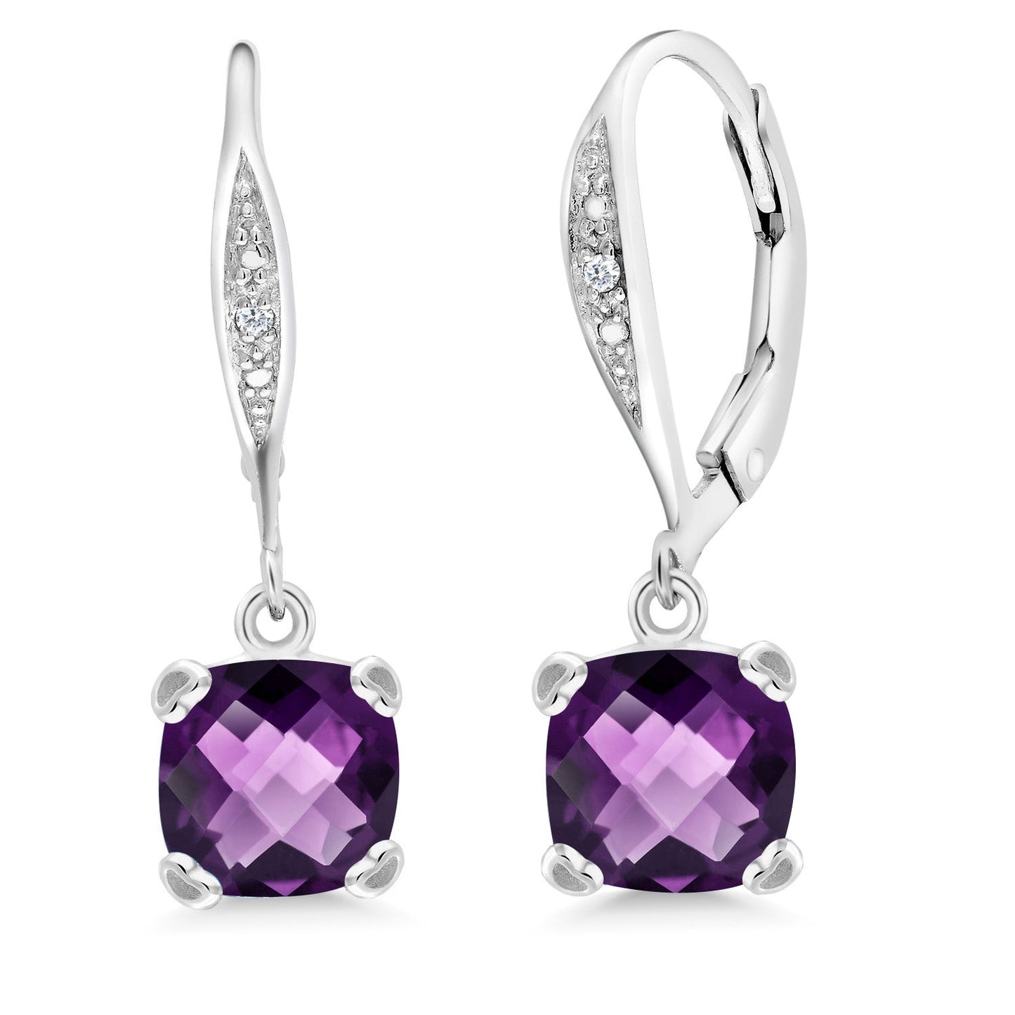Drop Dangle Earrings For Women | 7MM Cushion Cut Gemstone Birthstone and White Diamond | 925 Sterling Silver | Fine Jewelry Gifts for Her Mom Women Wife