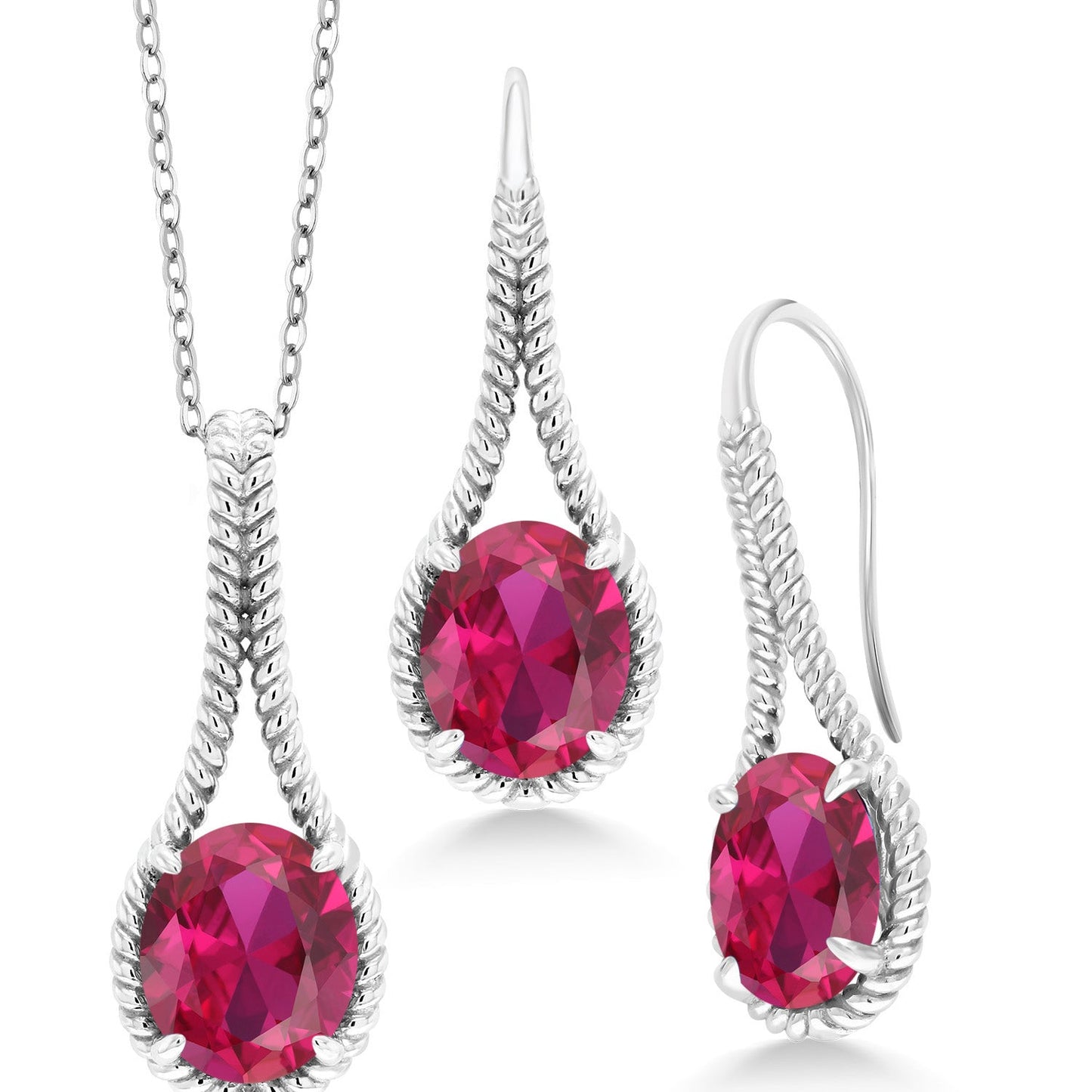 Gemstone Birthstone Pendant and Earrings Jewelry Set For Women In 925 Sterling Silver | Oval 12X10MM | With 18 Inch Silver Chain