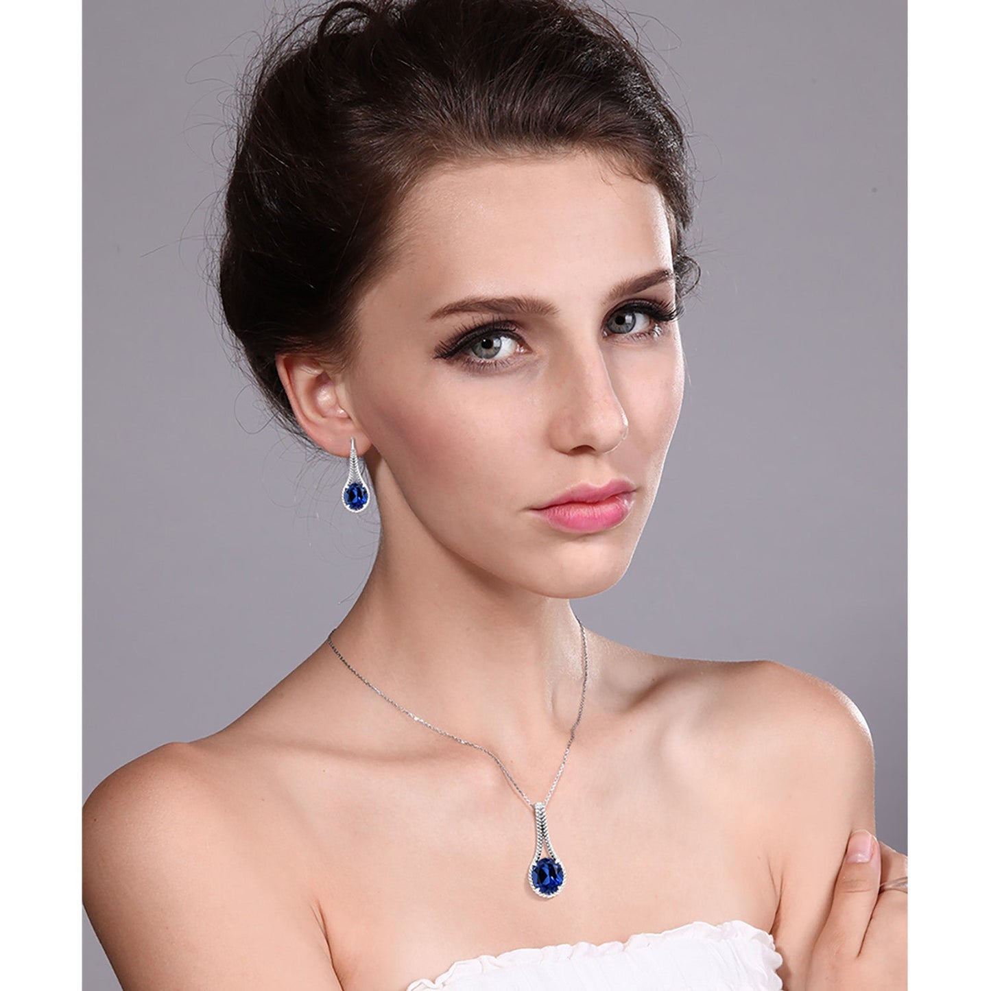 Gemstone Birthstone Pendant and Earrings Jewelry Set For Women In 925 Sterling Silver | Oval 12X10MM | With 18 Inch Silver Chain