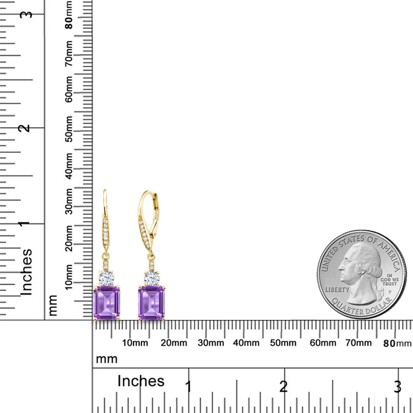 4-5 Cttw Leverback Drop Dangle Earrings For Women | 18K Yellow Gold Plated Silver | Emerald Cut 9X7MM Gemstone Birthstone | Fine Jewelry Gifts for Her Mom Anniversary Wedding