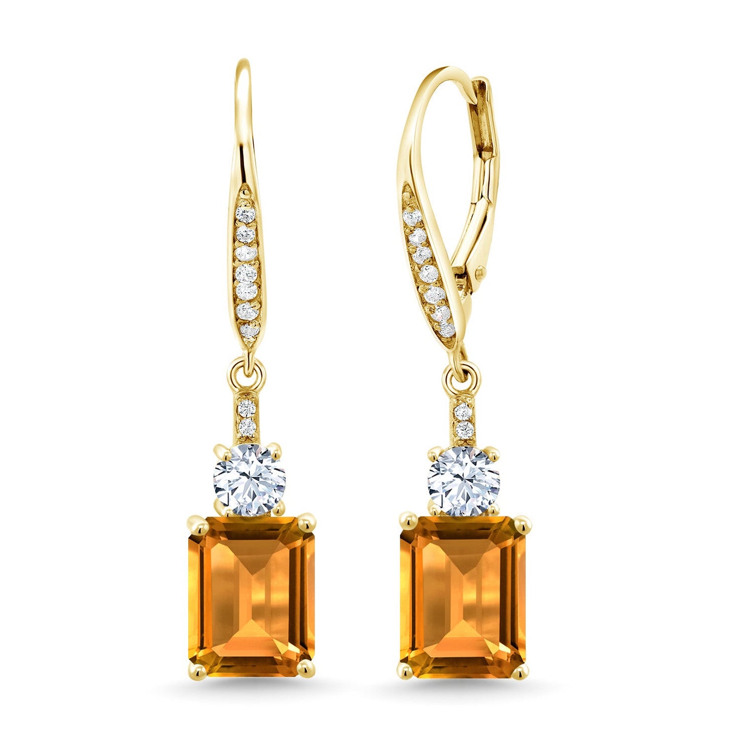 4-5 Cttw Leverback Drop Dangle Earrings For Women | 18K Yellow Gold Plated Silver | Emerald Cut 9X7MM Gemstone Birthstone | Fine Jewelry Gifts for Her Mom Anniversary Wedding