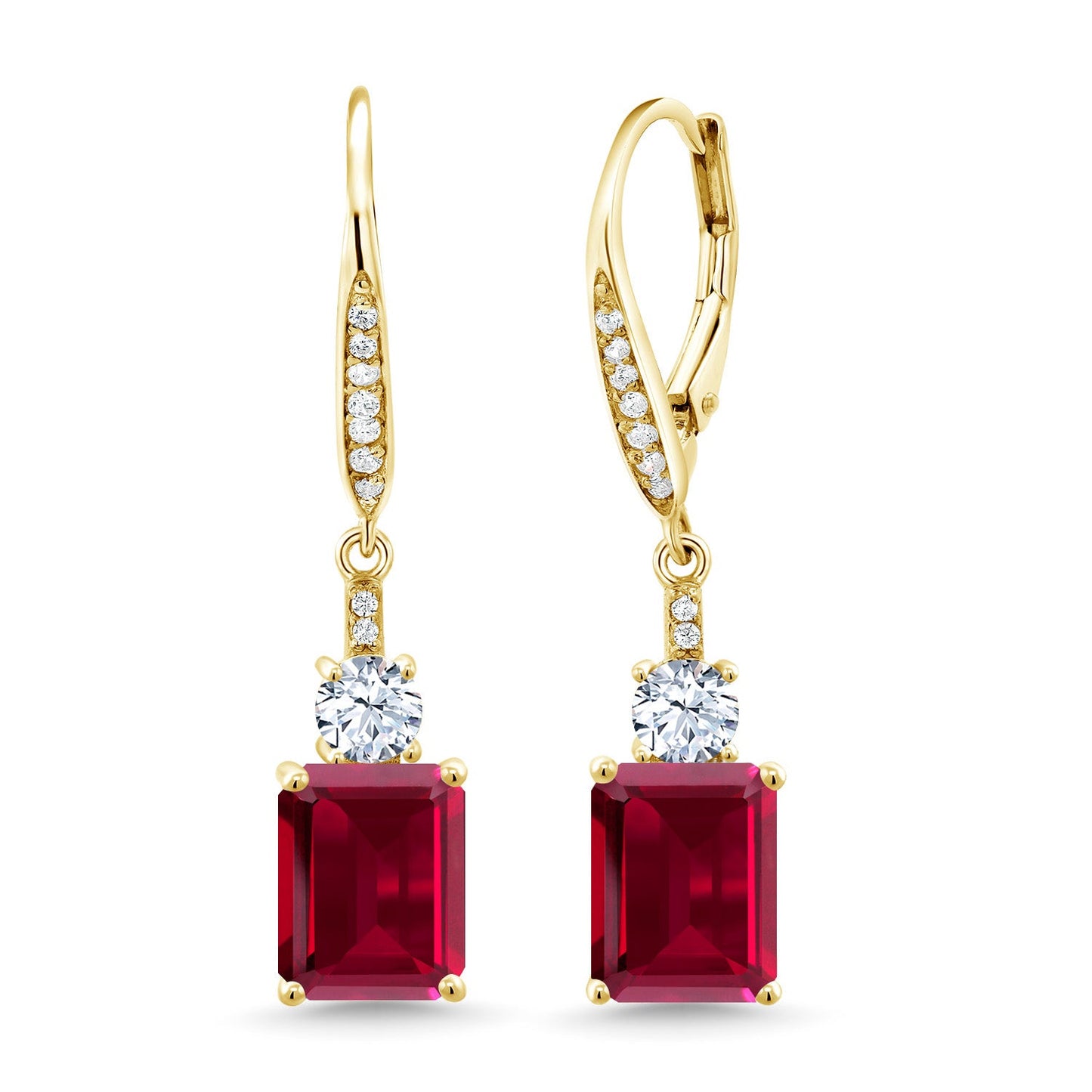 4-5 Cttw Leverback Drop Dangle Earrings For Women | 18K Yellow Gold Plated Silver | Emerald Cut 9X7MM Gemstone Birthstone | Fine Jewelry Gifts for Her Mom Anniversary Wedding