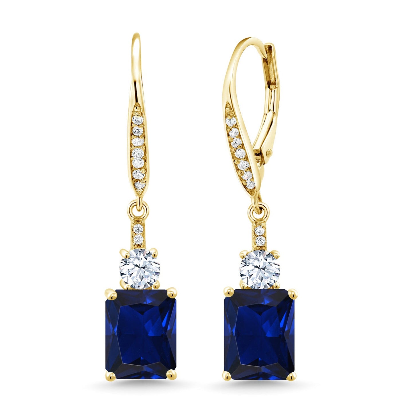 4-5 Cttw Leverback Drop Dangle Earrings For Women | 18K Yellow Gold Plated Silver | Emerald Cut 9X7MM Gemstone Birthstone | Fine Jewelry Gifts for Her Mom Anniversary Wedding