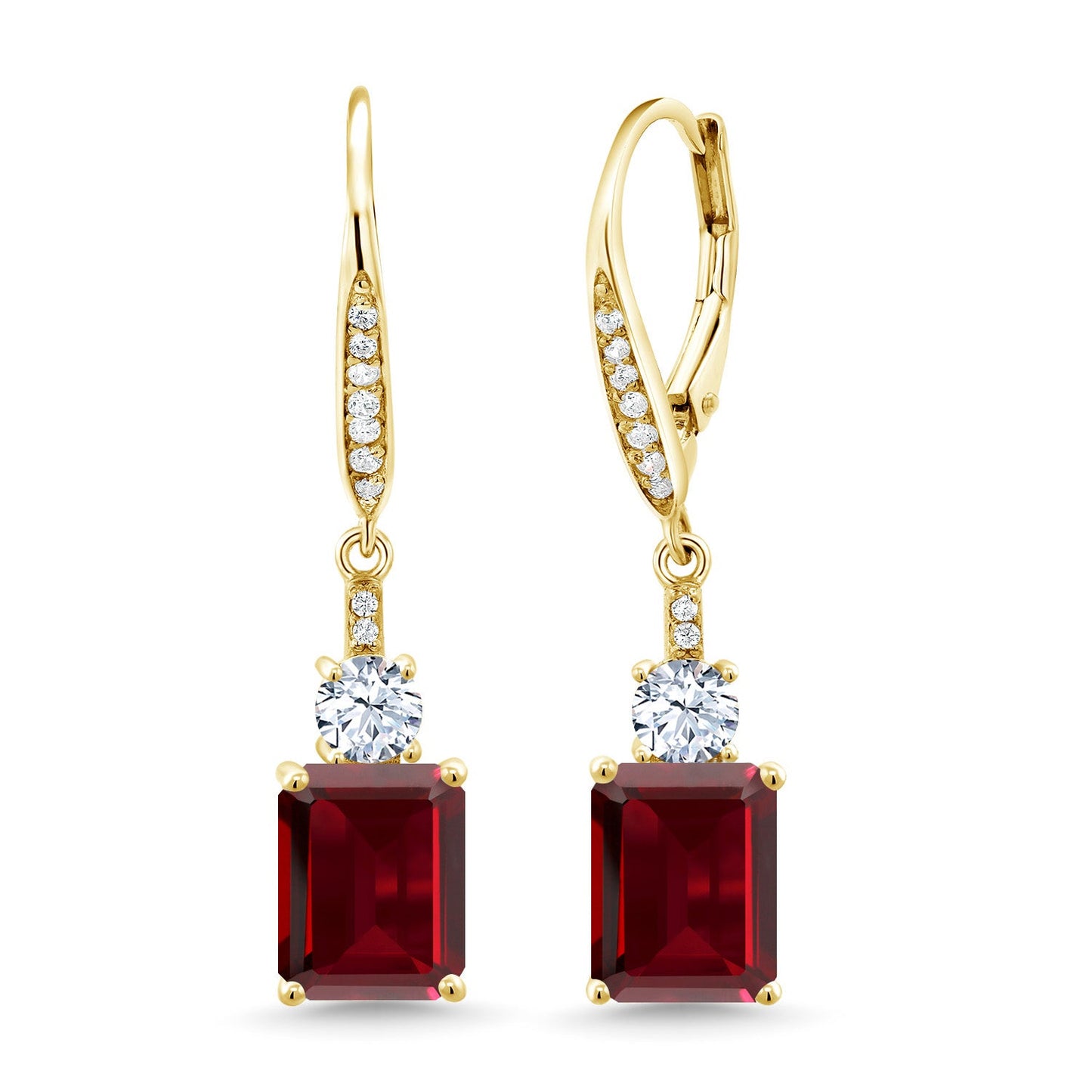 4-5 Cttw Leverback Drop Dangle Earrings For Women | 18K Yellow Gold Plated Silver | Emerald Cut 9X7MM Gemstone Birthstone | Fine Jewelry Gifts for Her Mom Anniversary Wedding