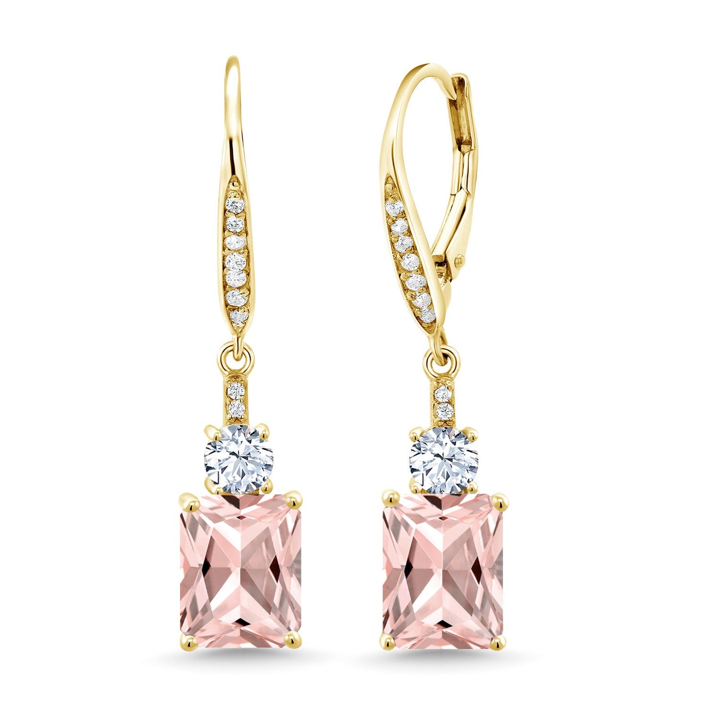 4-5 Cttw Leverback Drop Dangle Earrings For Women | 18K Yellow Gold Plated Silver | Emerald Cut 9X7MM Gemstone Birthstone | Fine Jewelry Gifts for Her Mom Anniversary Wedding