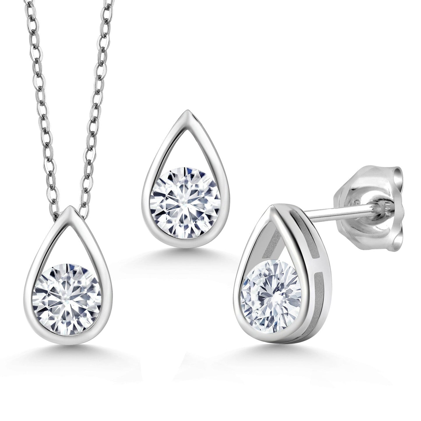 925 Sterling Silver 5MM Round Gemstone Birthstone Teardrop Pendant Earrings Set | Jewelry Set for Women | With 18 Inch Silver Chain