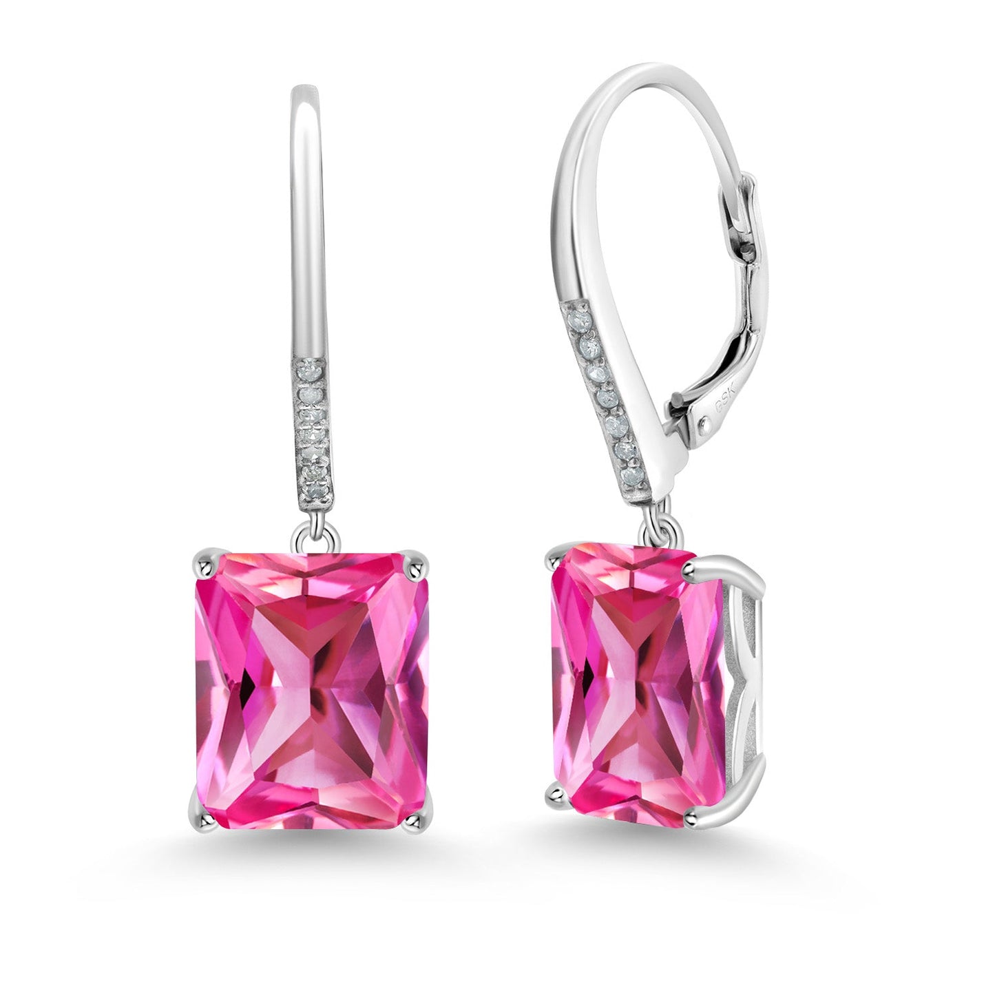 11-15 Cttw Leverback Drop Dangle Earrings for Women | 925 Sterling Silver | Gemstone Birthstone and White Diamond | Emerald Cut 12X10MM | Fine Jewelry Gifts for Her Mom Women Wife
