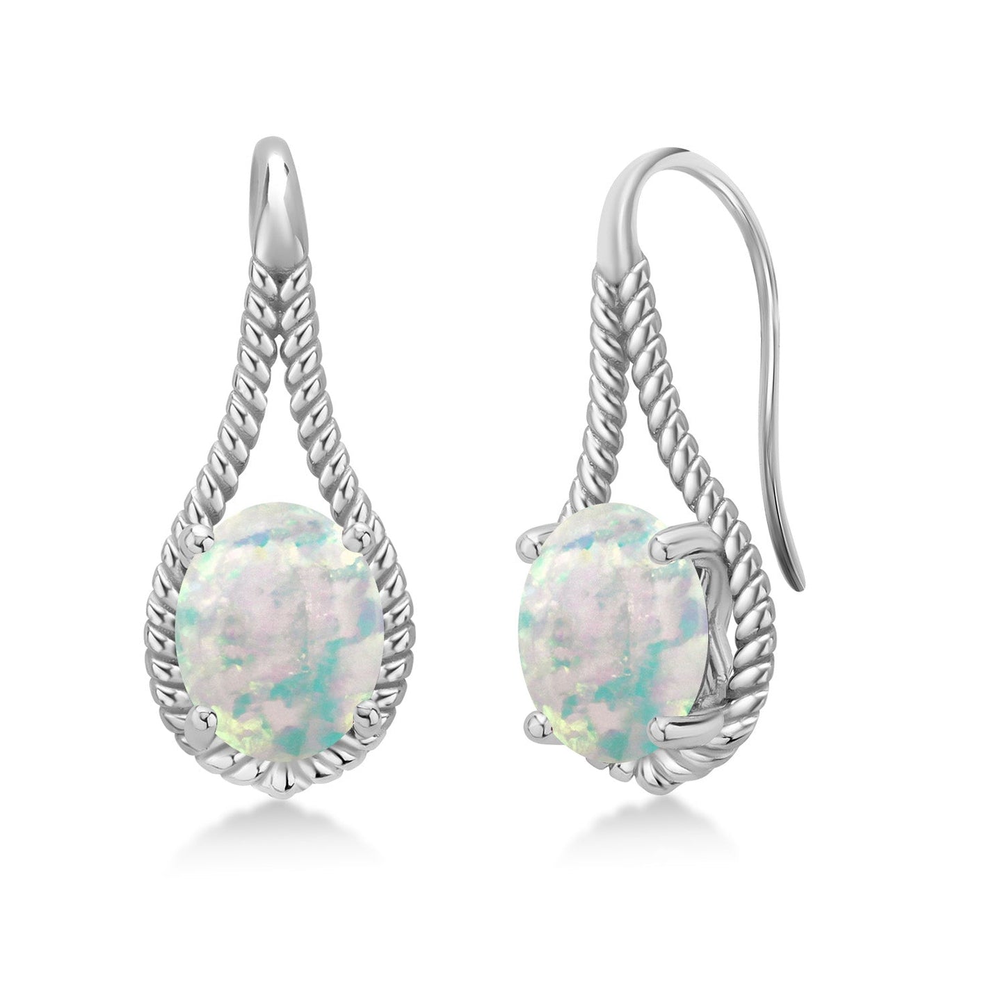 9X7MM Oval Gemstone Birthstone French Wire Dangle Hook Earrings For Women | 925 Sterling Silver | Fine Jewelry Gifts for Her Mom Women Wife
