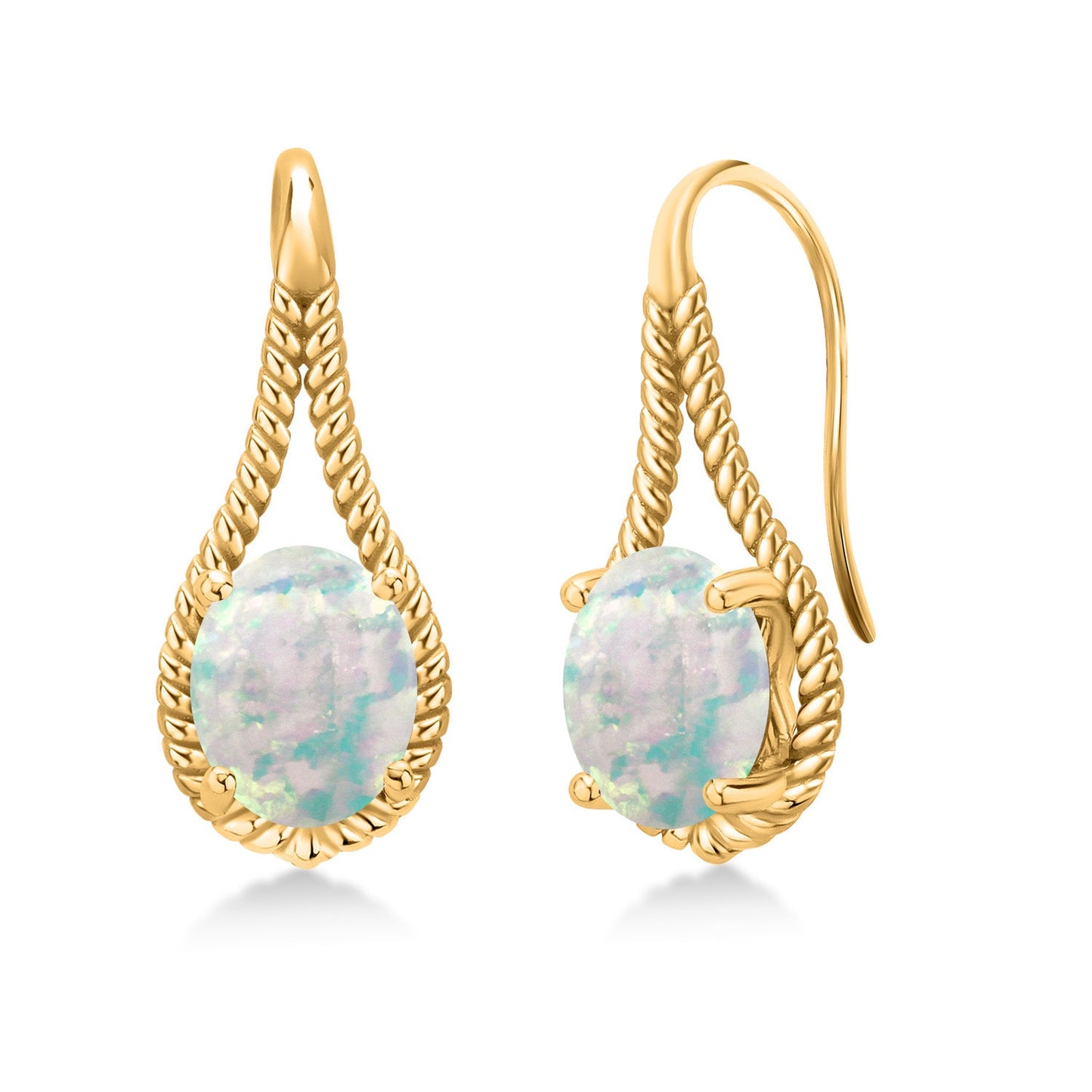 18K Yellow Gold Plated 9X7MM Oval Gemstone Birthstone French Wire Dangle Hook Earrings For Women