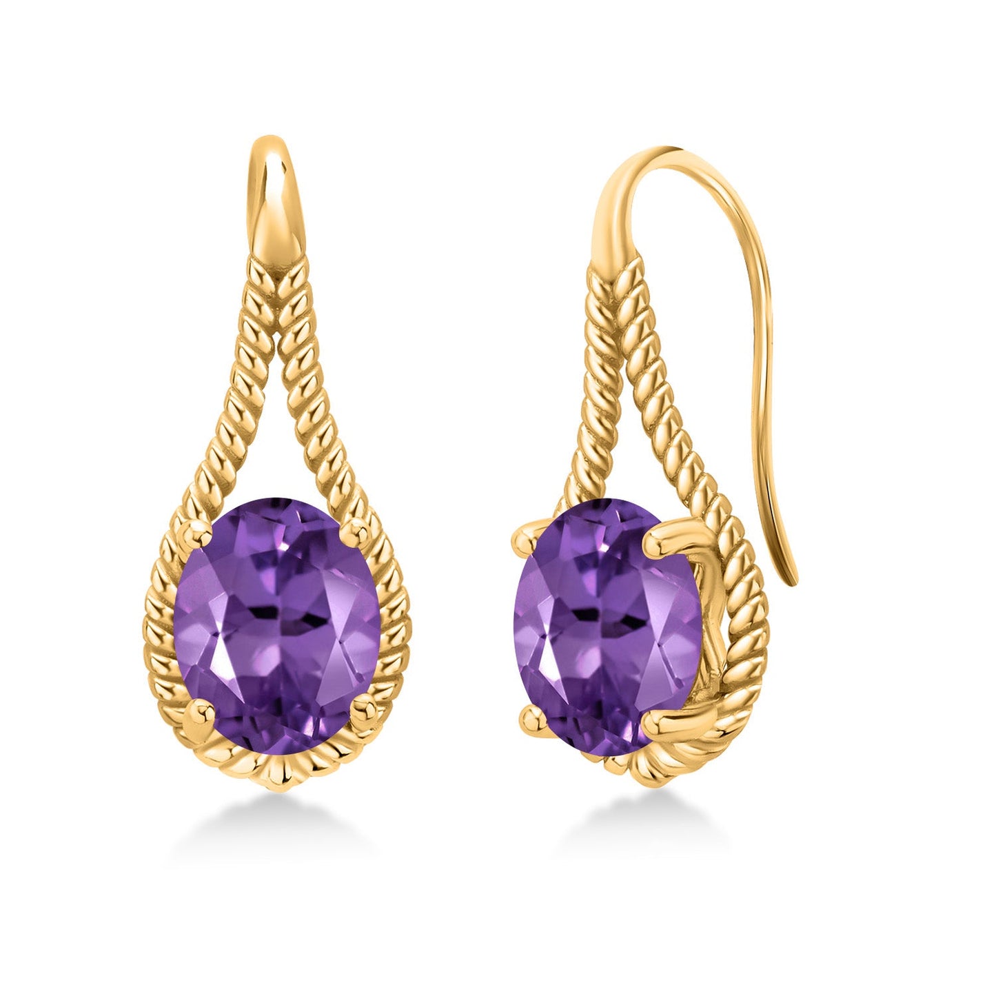 18K Yellow Gold Plated 9X7MM Oval Gemstone Birthstone French Wire Dangle Hook Earrings For Women