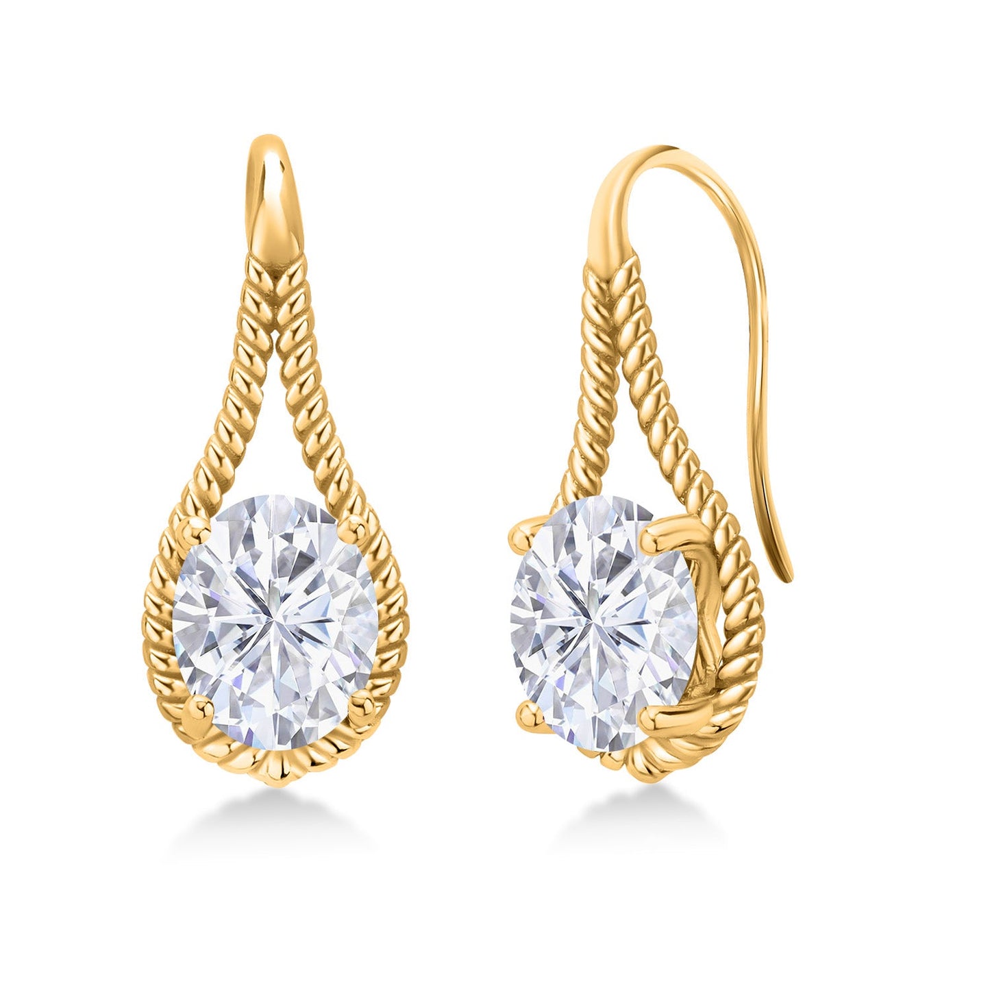 18K Yellow Gold Plated 9X7MM Oval Gemstone Birthstone French Wire Dangle Hook Earrings For Women