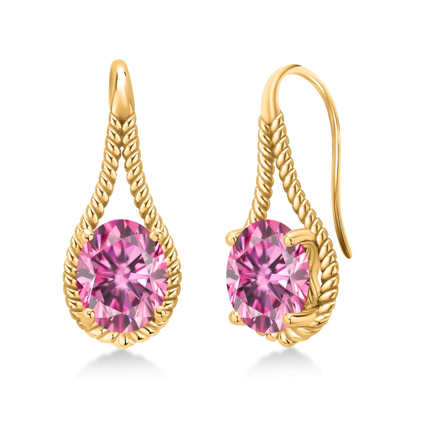 18K Yellow Gold Plated 9X7MM Oval Gemstone Birthstone French Wire Dangle Hook Earrings For Women