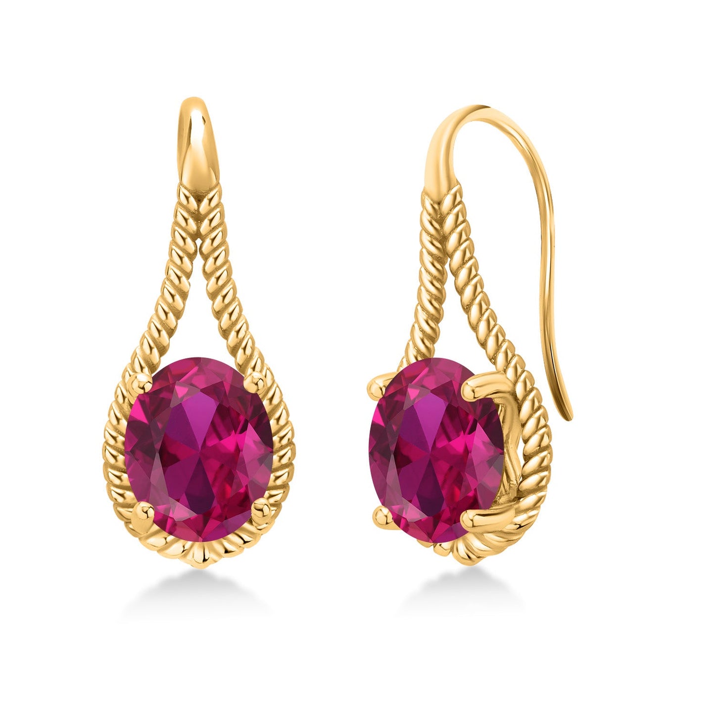 18K Yellow Gold Plated 9X7MM Oval Gemstone Birthstone French Wire Dangle Hook Earrings For Women