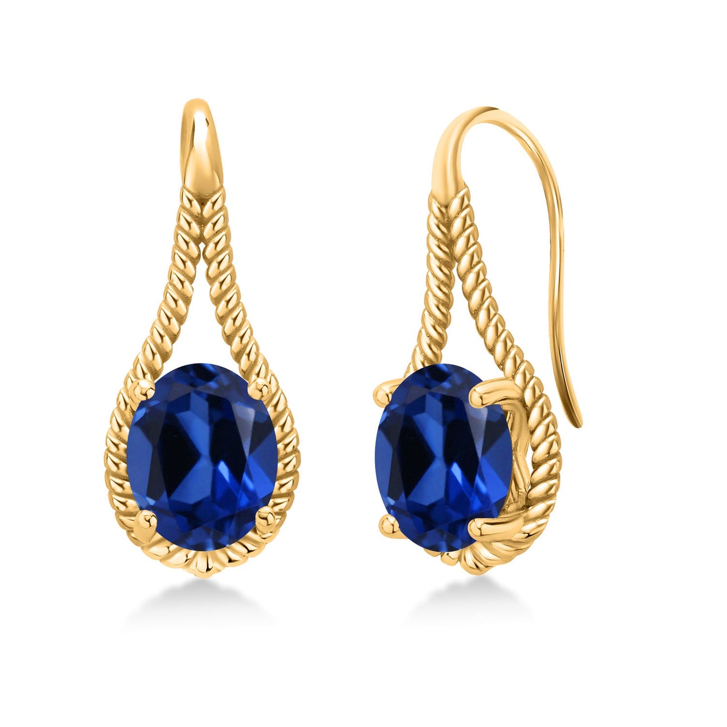 18K Yellow Gold Plated 9X7MM Oval Gemstone Birthstone French Wire Dangle Hook Earrings For Women