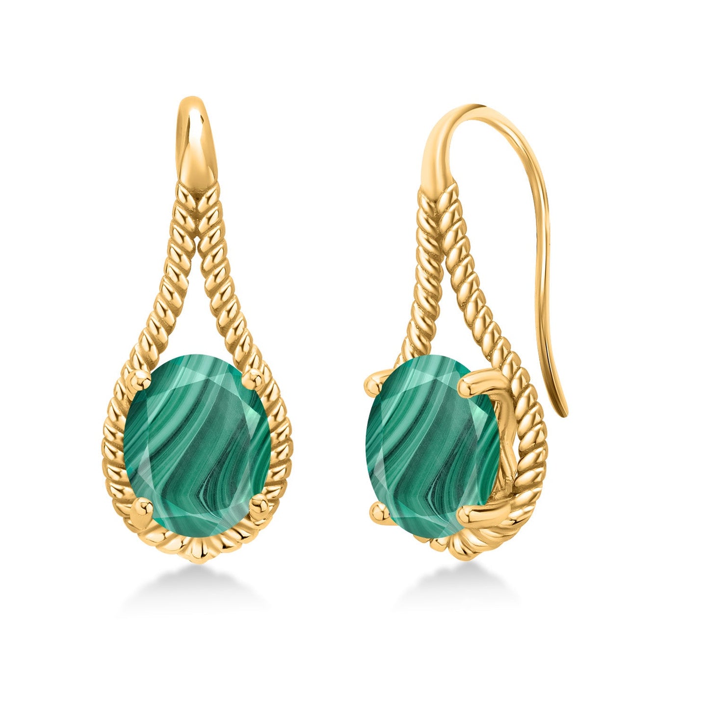 18K Yellow Gold Plated 9X7MM Oval Gemstone Birthstone French Wire Dangle Hook Earrings For Women