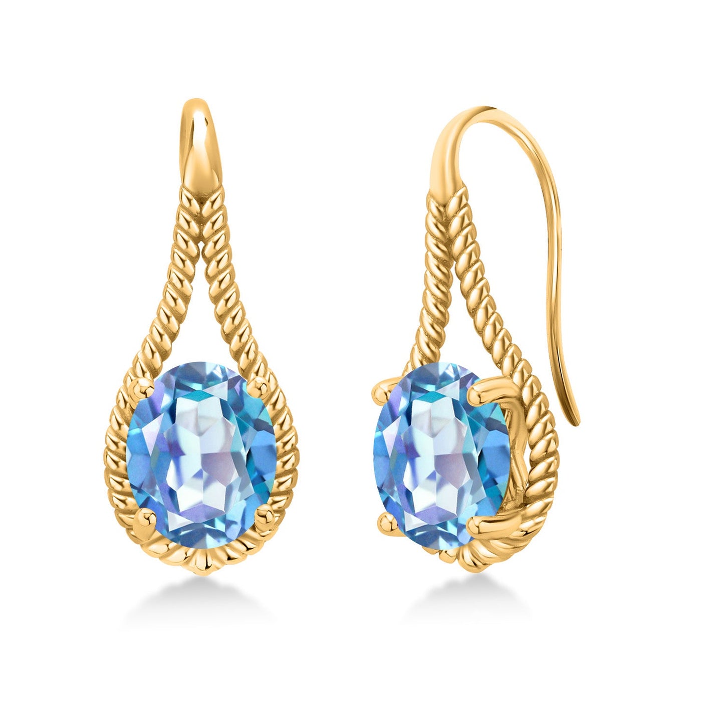 18K Yellow Gold Plated 9X7MM Oval Gemstone Birthstone French Wire Dangle Hook Earrings For Women