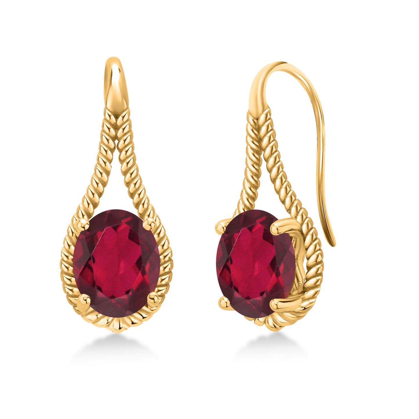 18K Yellow Gold Plated 9X7MM Oval Gemstone Birthstone French Wire Dangle Hook Earrings For Women
