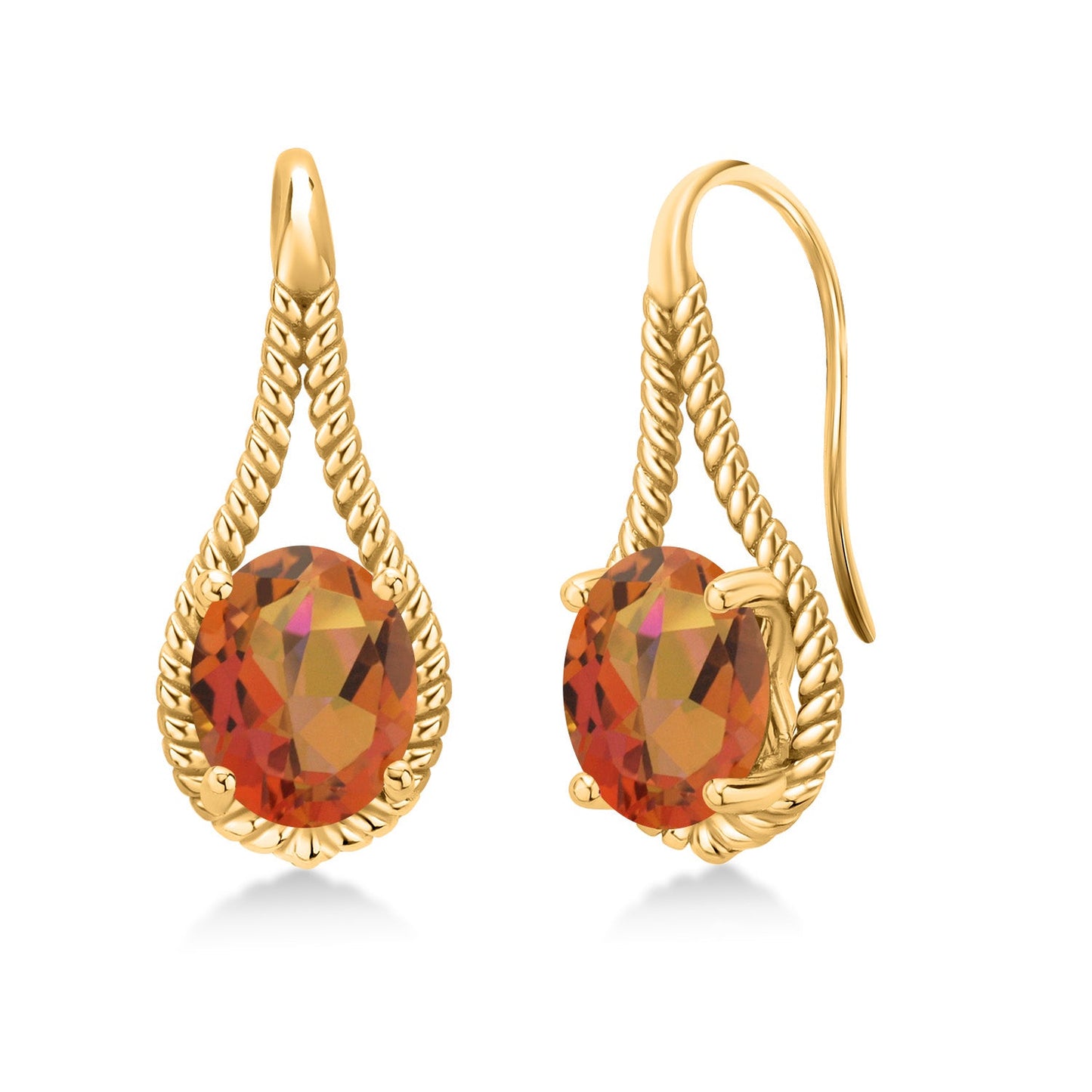 18K Yellow Gold Plated 9X7MM Oval Gemstone Birthstone French Wire Dangle Hook Earrings For Women