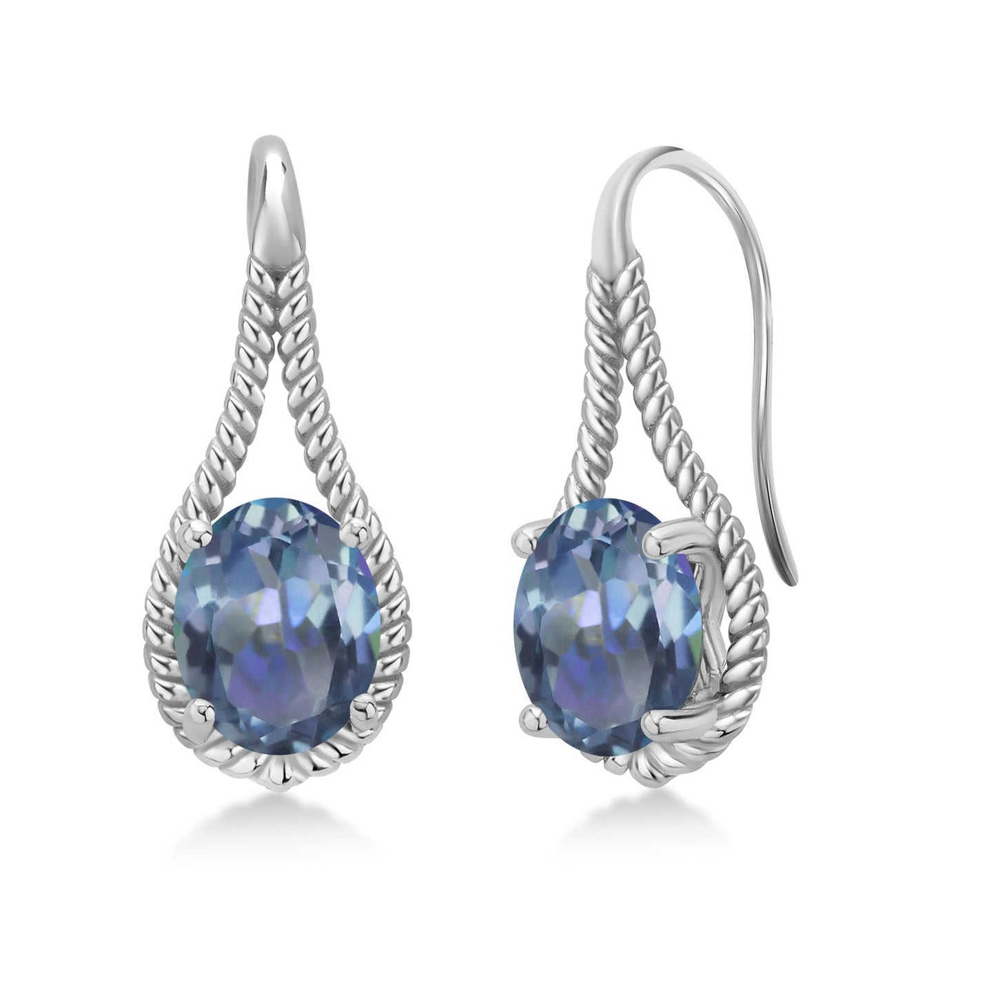 9X7MM Oval Gemstone Birthstone French Wire Dangle Hook Earrings For Women | 925 Sterling Silver | Fine Jewelry Gifts for Her Mom Women Wife