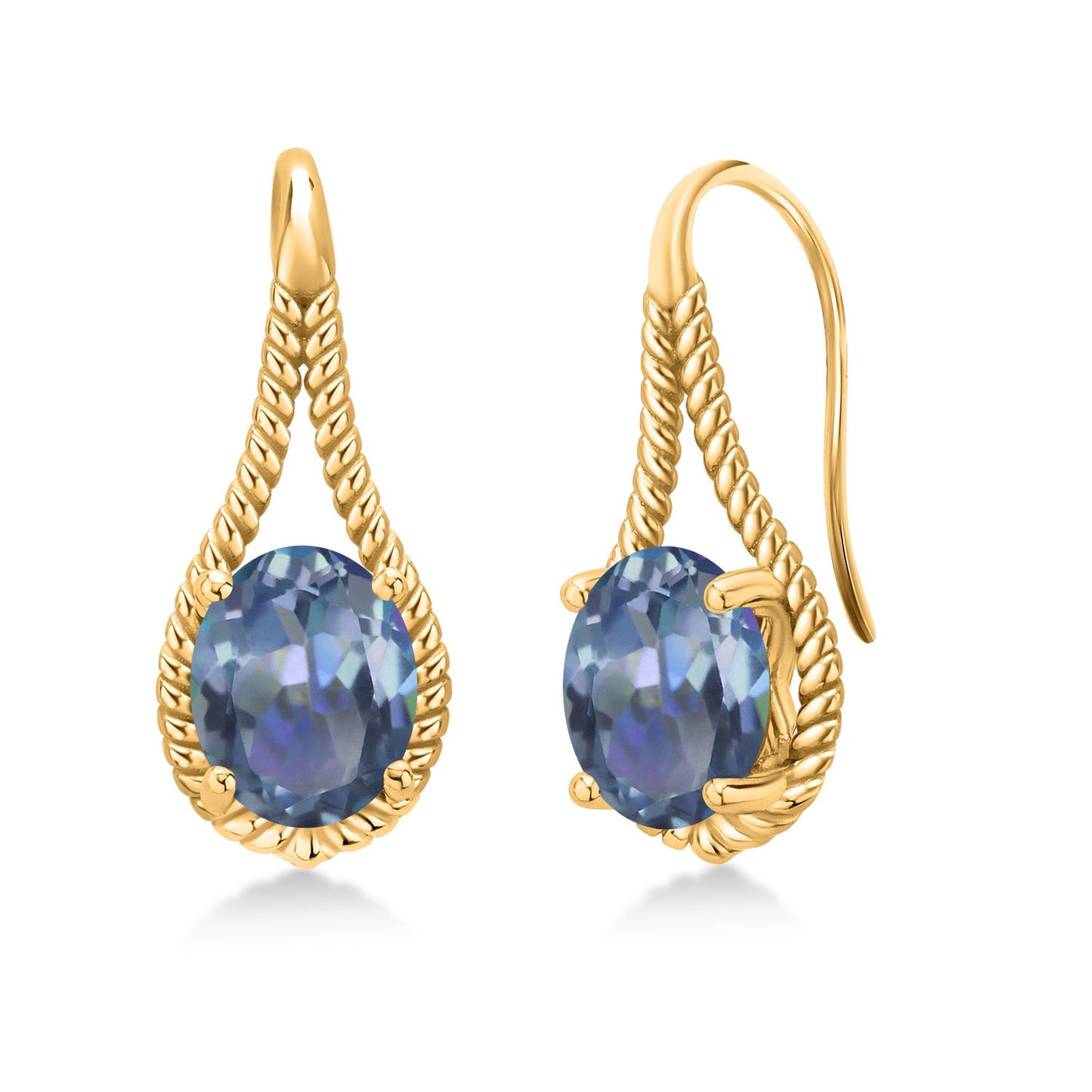18K Yellow Gold Plated 9X7MM Oval Gemstone Birthstone French Wire Dangle Hook Earrings For Women