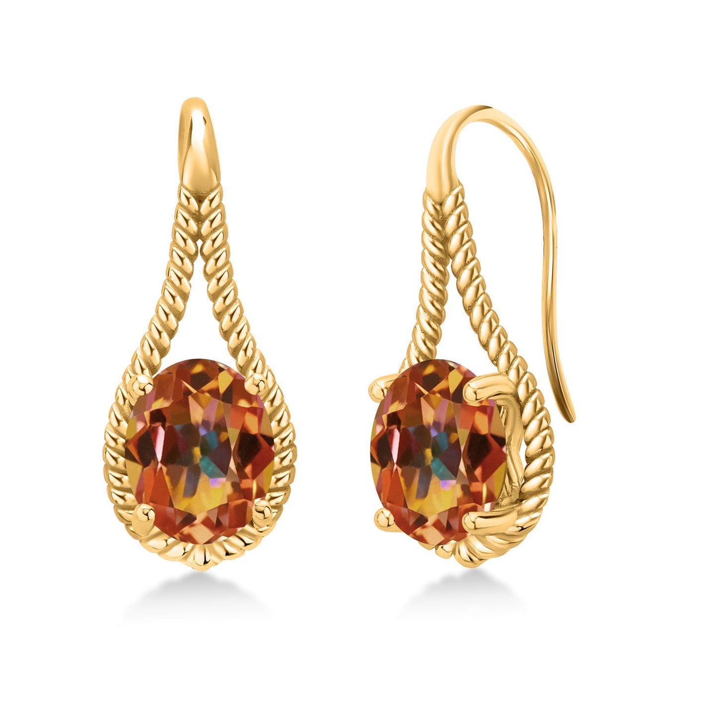 18K Yellow Gold Plated 9X7MM Oval Gemstone Birthstone French Wire Dangle Hook Earrings For Women