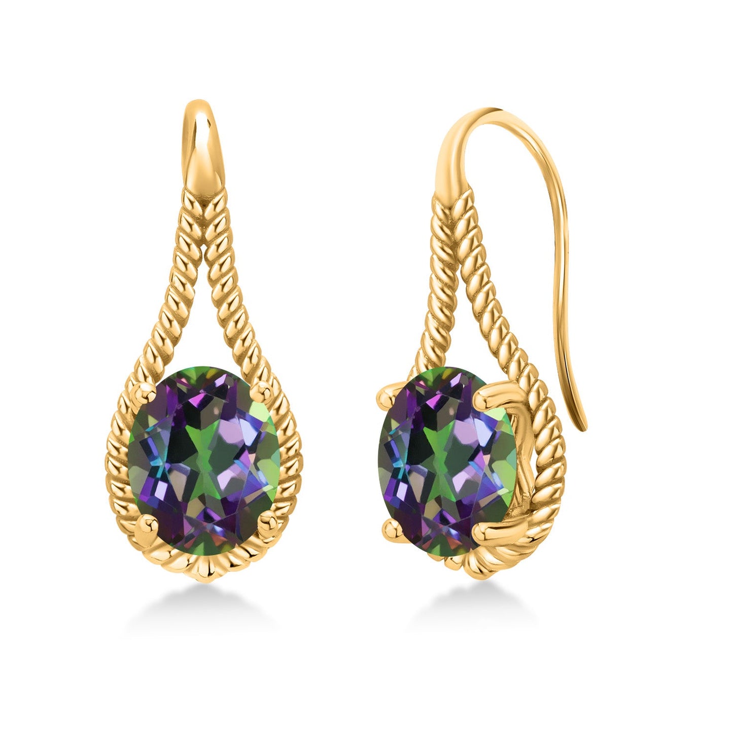 18K Yellow Gold Plated 9X7MM Oval Gemstone Birthstone French Wire Dangle Hook Earrings For Women