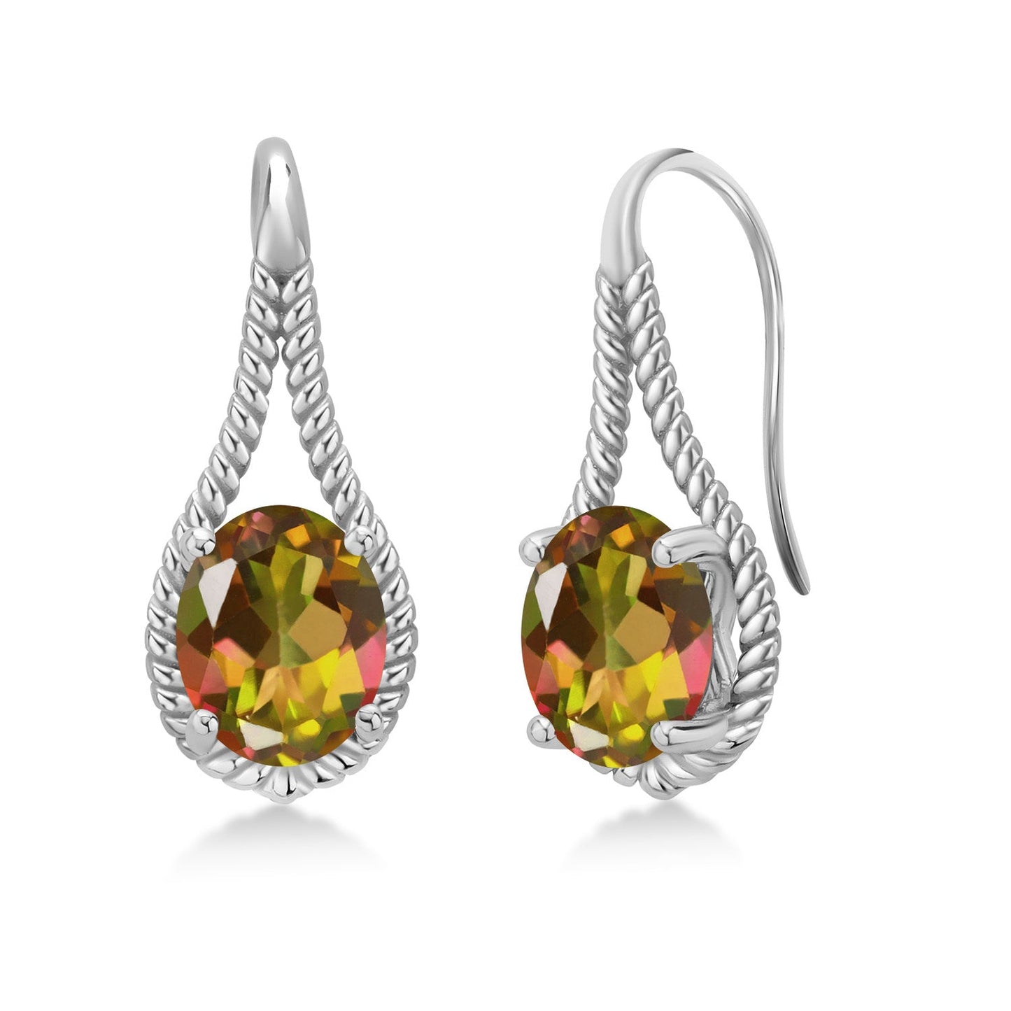 9X7MM Oval Gemstone Birthstone French Wire Dangle Hook Earrings For Women | 925 Sterling Silver | Fine Jewelry Gifts for Her Mom Women Wife