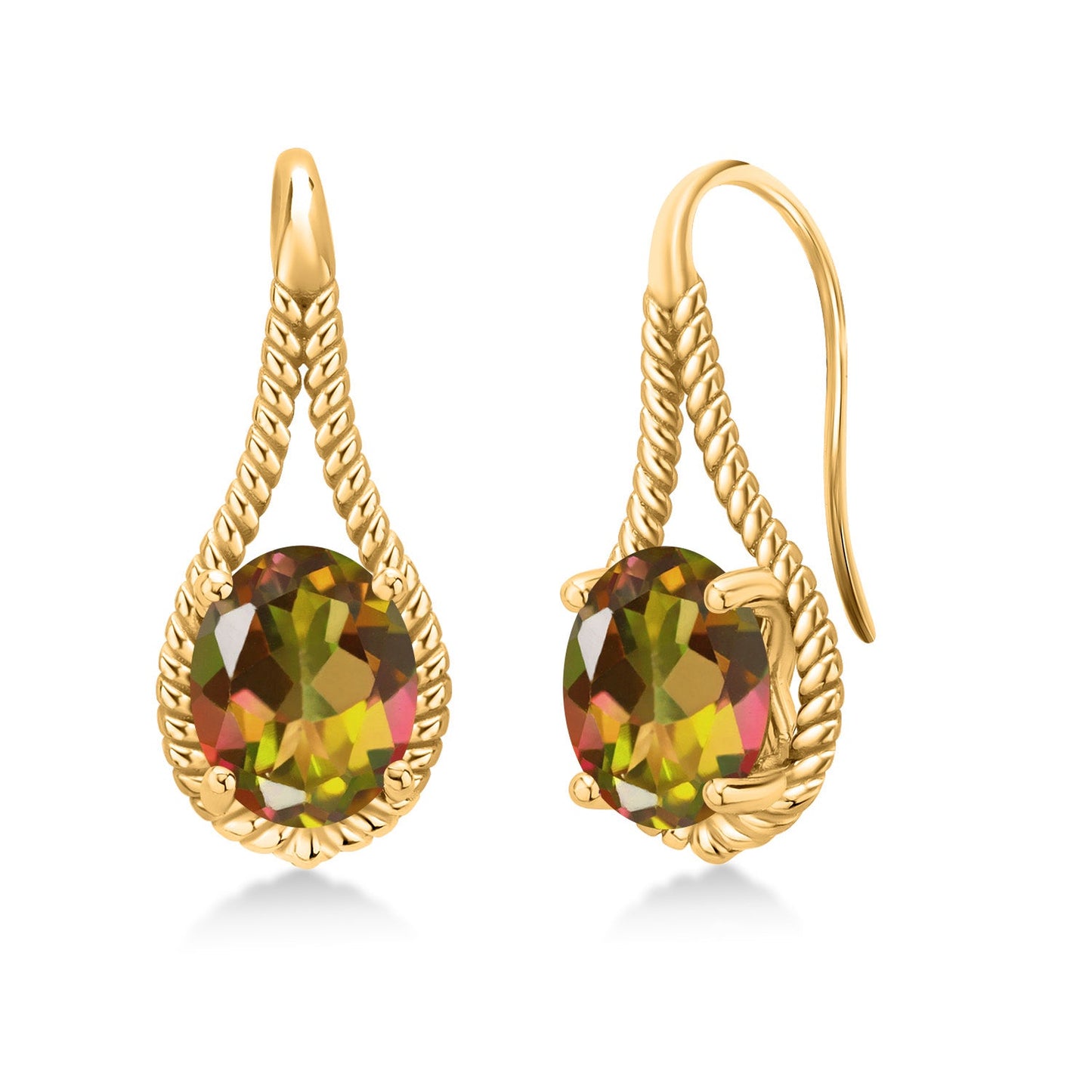 18K Yellow Gold Plated 9X7MM Oval Gemstone Birthstone French Wire Dangle Hook Earrings For Women