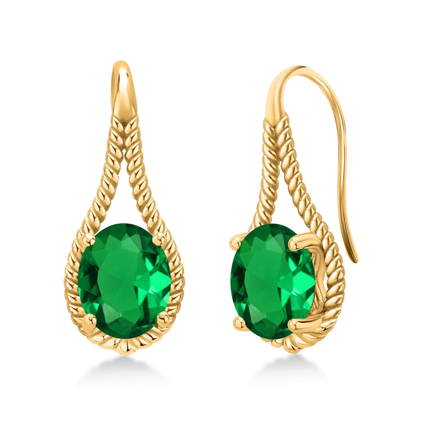 18K Yellow Gold Plated 9X7MM Oval Gemstone Birthstone French Wire Dangle Hook Earrings For Women