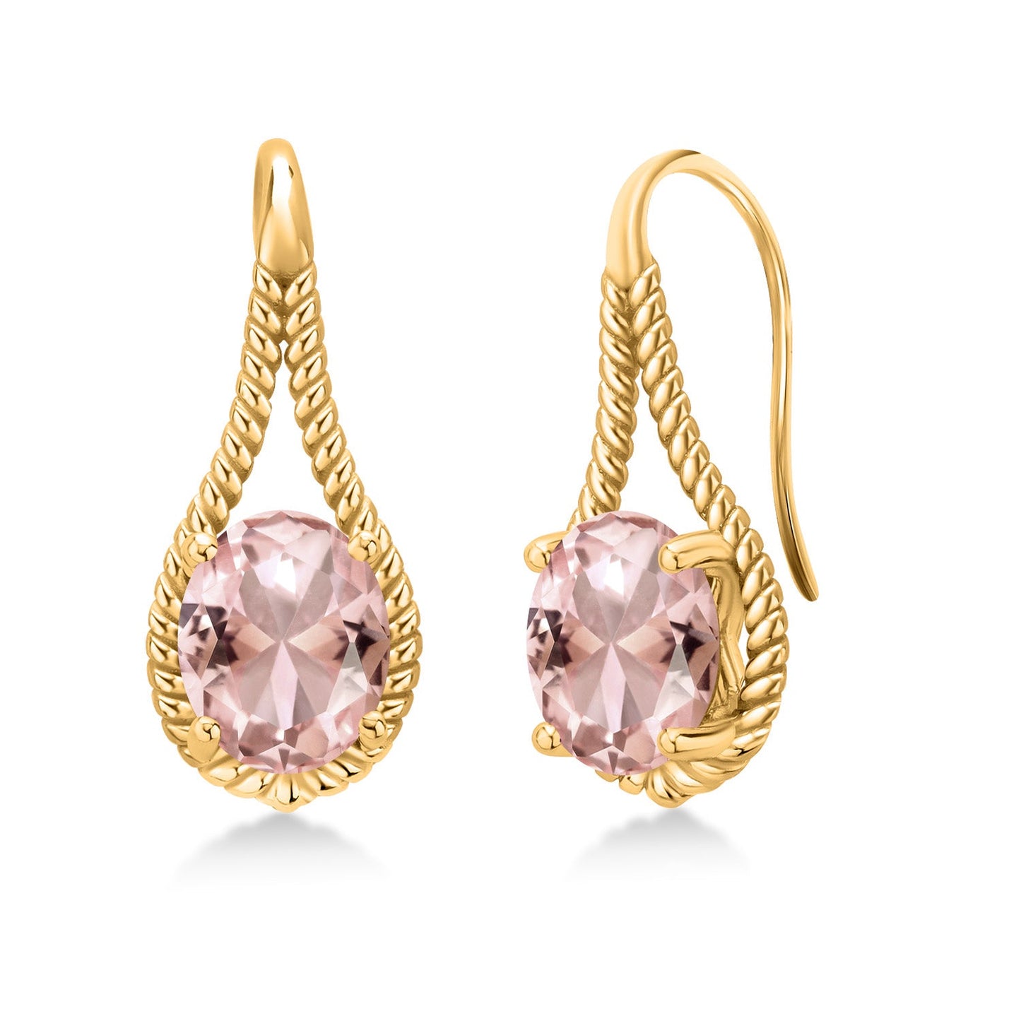 18K Yellow Gold Plated 9X7MM Oval Gemstone Birthstone French Wire Dangle Hook Earrings For Women