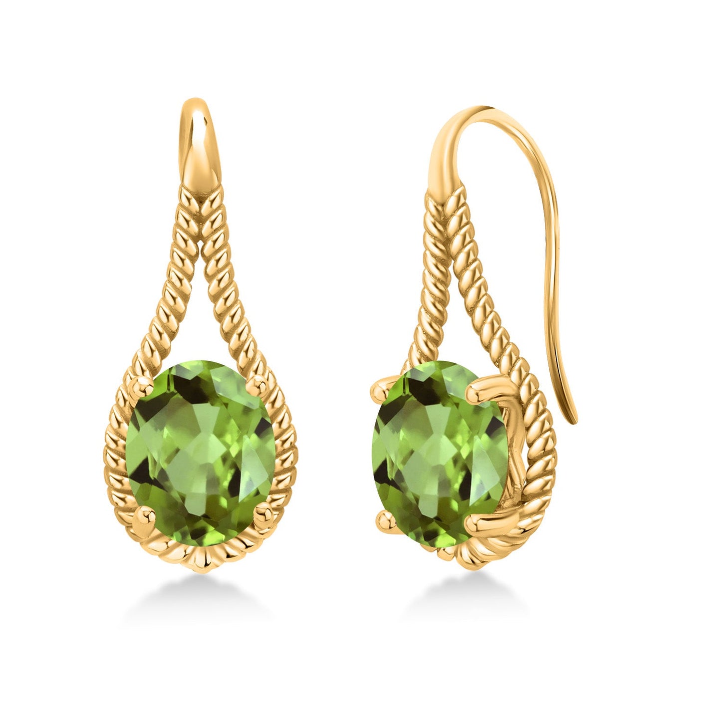18K Yellow Gold Plated 9X7MM Oval Gemstone Birthstone French Wire Dangle Hook Earrings For Women