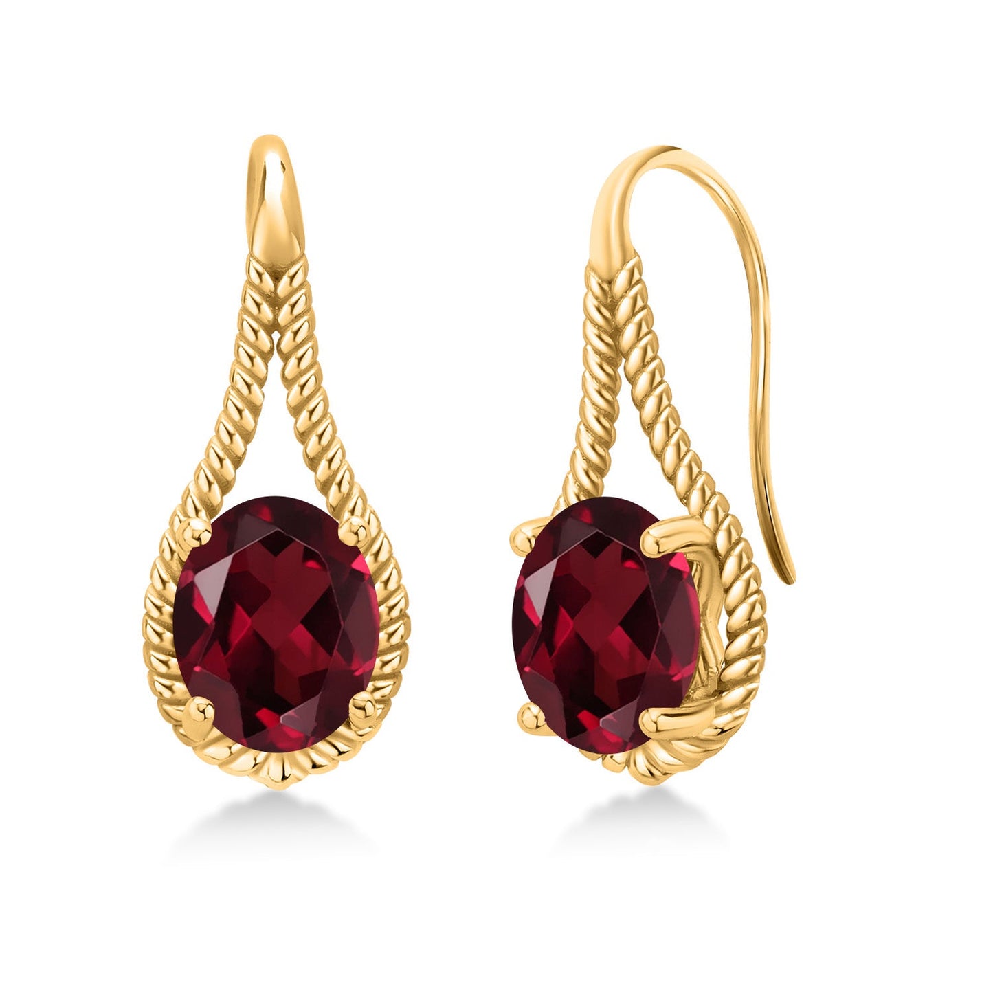 18K Yellow Gold Plated 9X7MM Oval Gemstone Birthstone French Wire Dangle Hook Earrings For Women