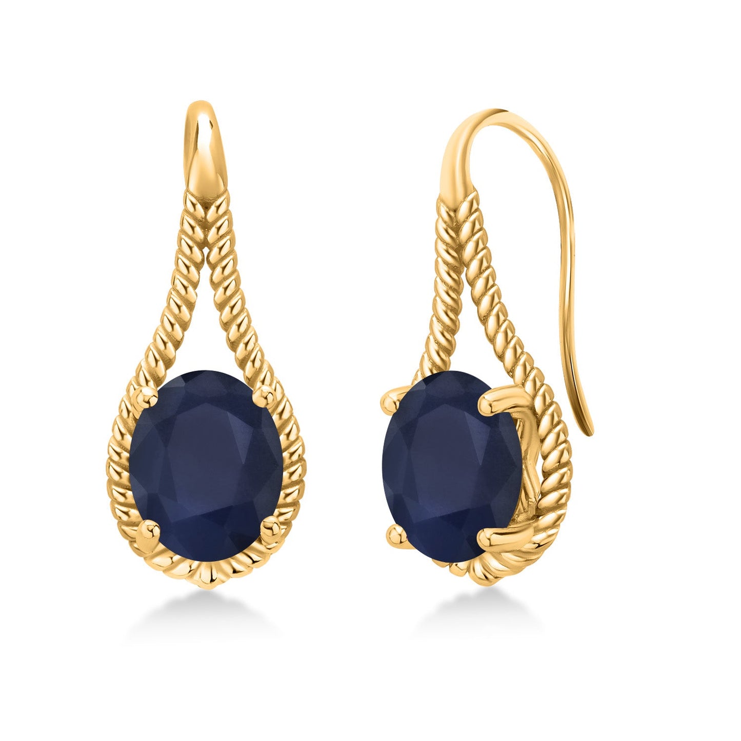 18K Yellow Gold Plated 9X7MM Oval Gemstone Birthstone French Wire Dangle Hook Earrings For Women