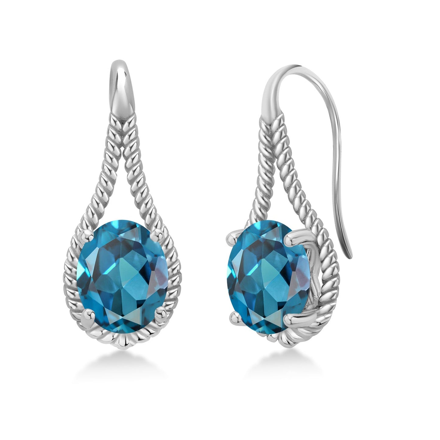 9X7MM Oval Gemstone Birthstone French Wire Dangle Hook Earrings For Women | 925 Sterling Silver | Fine Jewelry Gifts for Her Mom Women Wife
