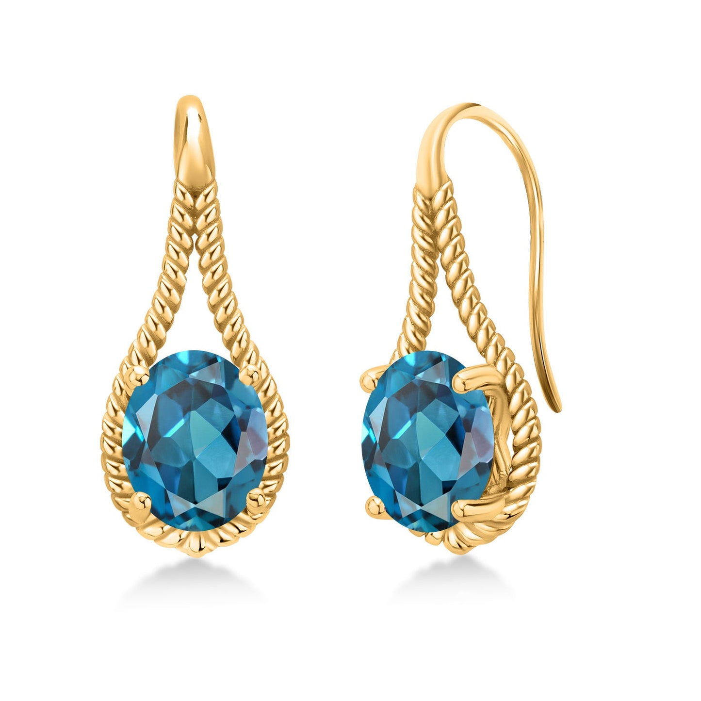 18K Yellow Gold Plated 9X7MM Oval Gemstone Birthstone French Wire Dangle Hook Earrings For Women