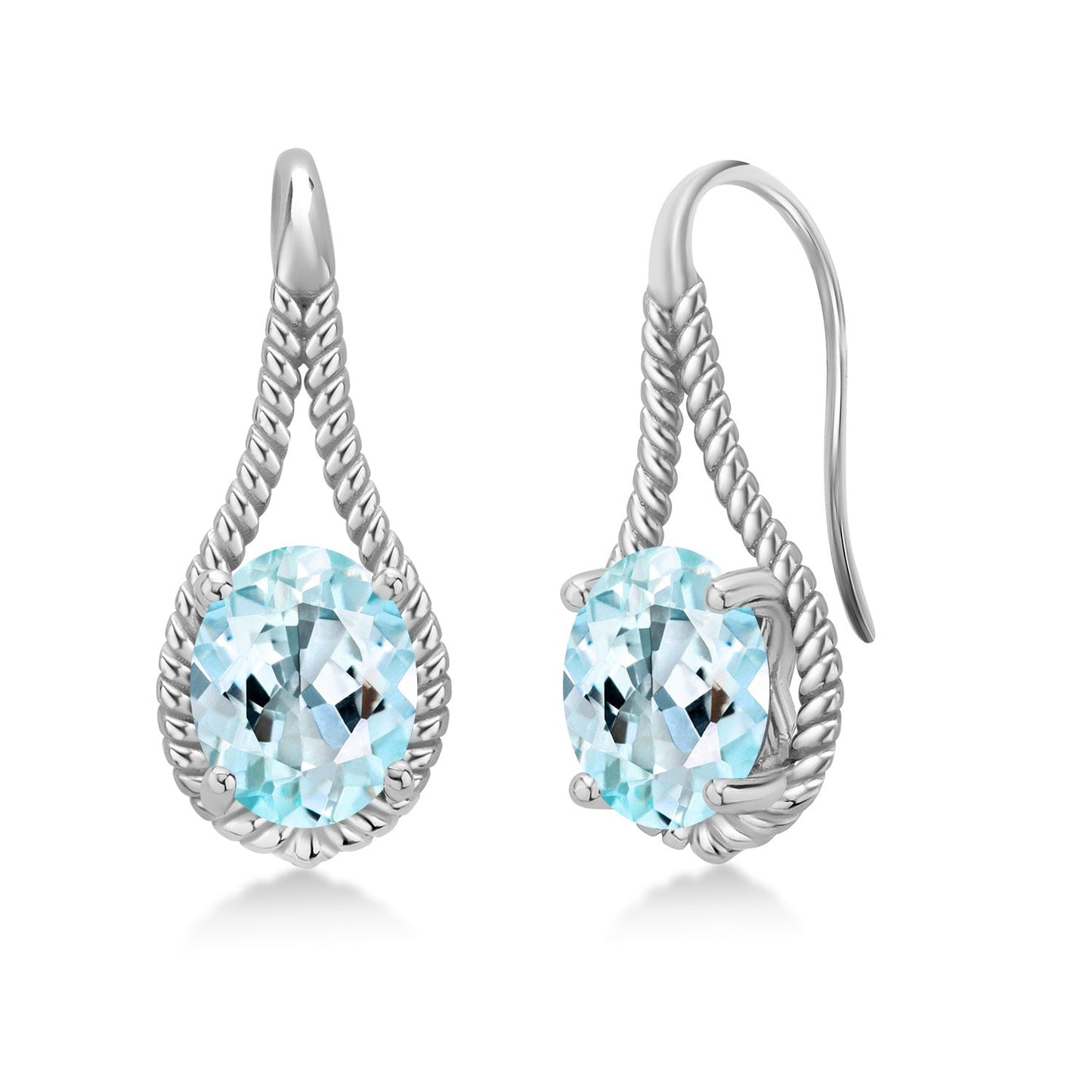 9X7MM Oval Gemstone Birthstone French Wire Dangle Hook Earrings For Women | 925 Sterling Silver | Fine Jewelry Gifts for Her Mom Women Wife