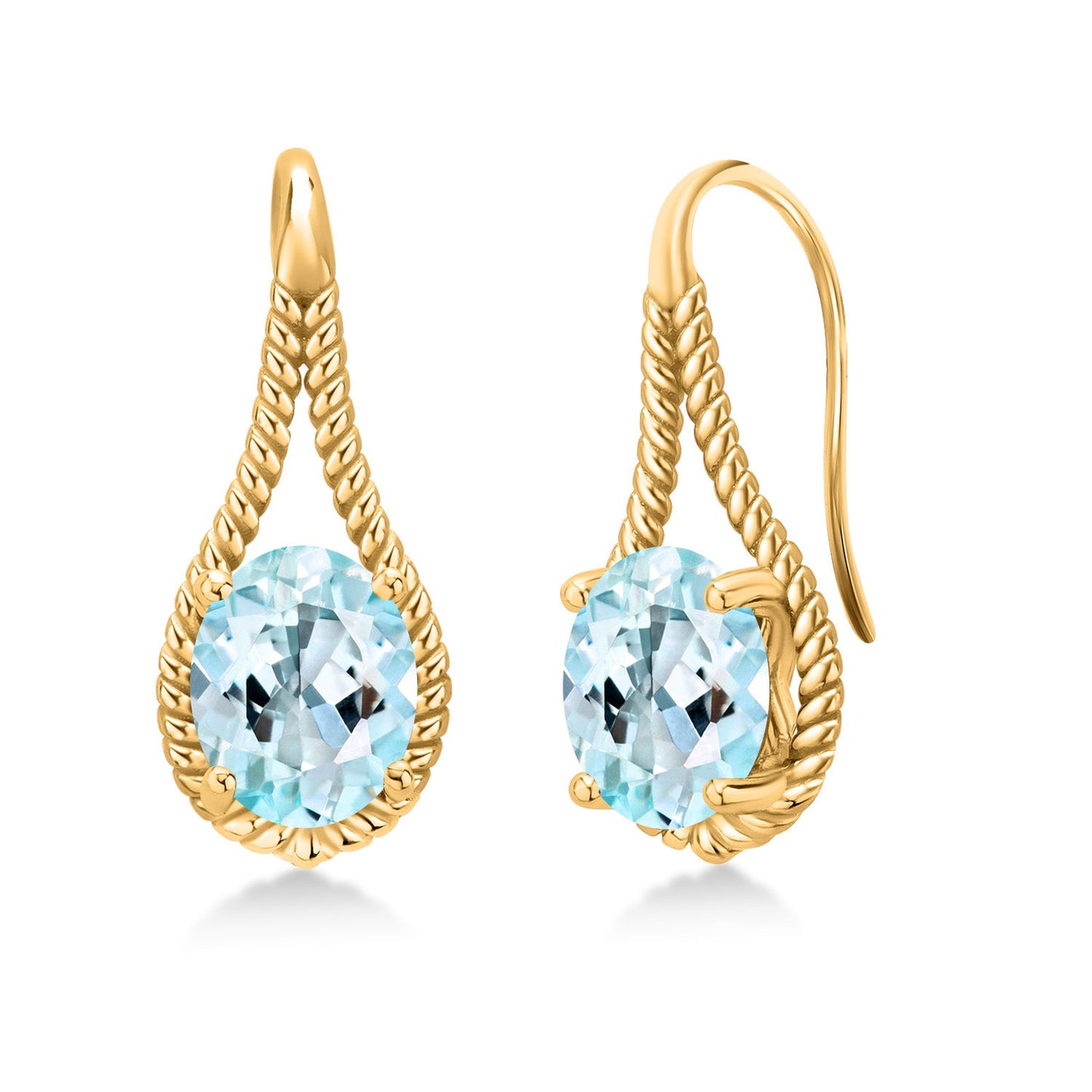 18K Yellow Gold Plated 9X7MM Oval Gemstone Birthstone French Wire Dangle Hook Earrings For Women