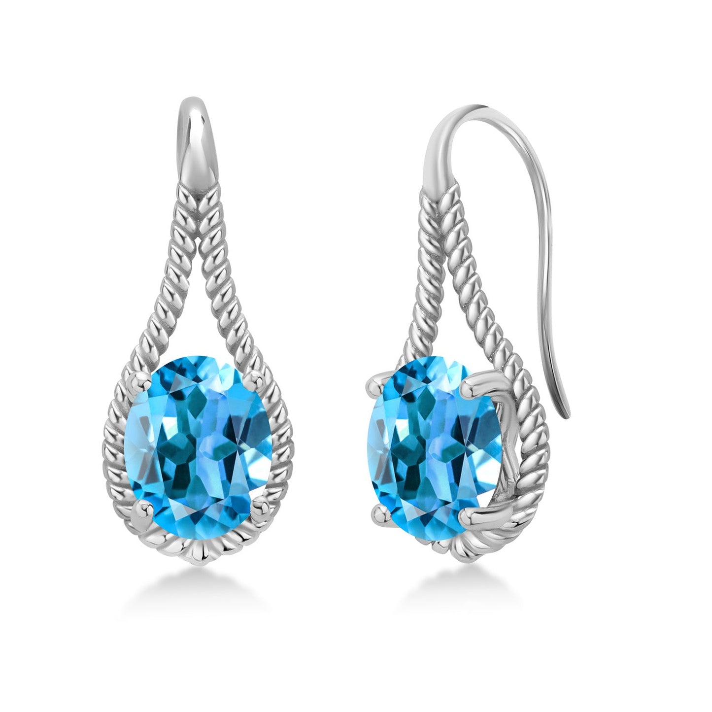 9X7MM Oval Gemstone Birthstone French Wire Dangle Hook Earrings For Women | 925 Sterling Silver | Fine Jewelry Gifts for Her Mom Women Wife