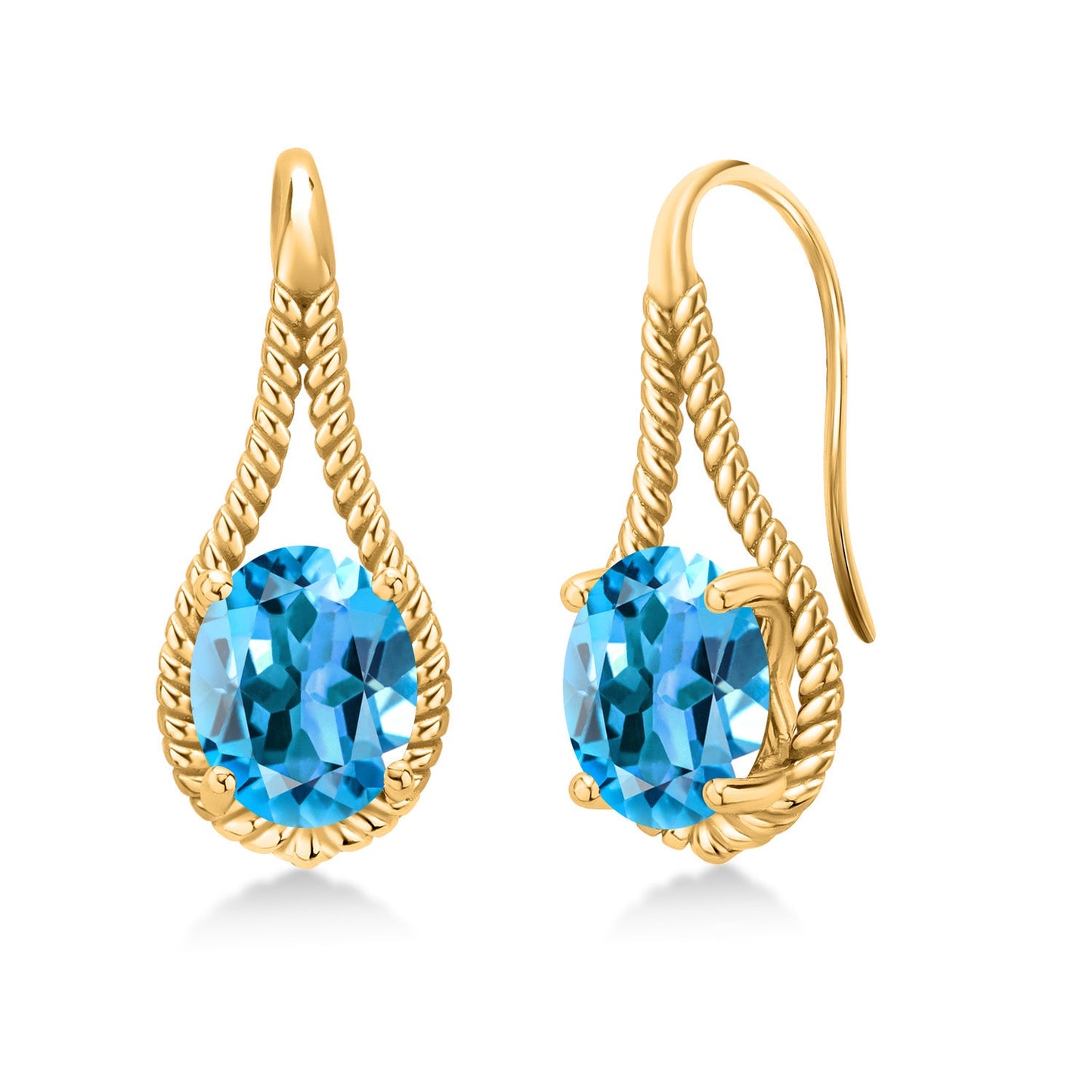 18K Yellow Gold Plated 9X7MM Oval Gemstone Birthstone French Wire Dangle Hook Earrings For Women