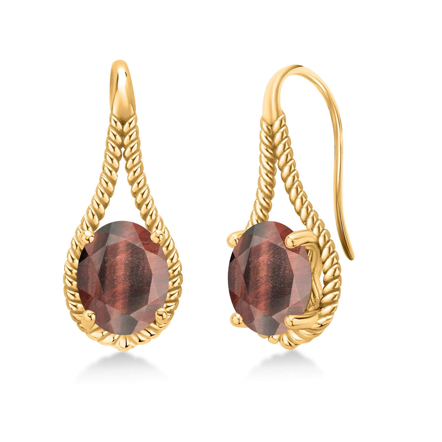 18K Yellow Gold Plated 9X7MM Oval Gemstone Birthstone French Wire Dangle Hook Earrings For Women