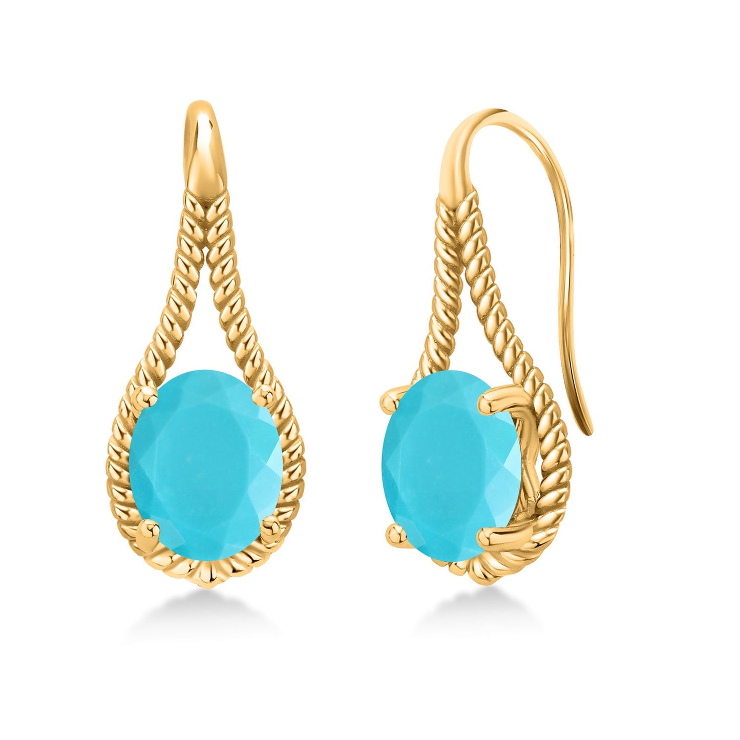 18K Yellow Gold Plated 9X7MM Oval Gemstone Birthstone French Wire Dangle Hook Earrings For Women