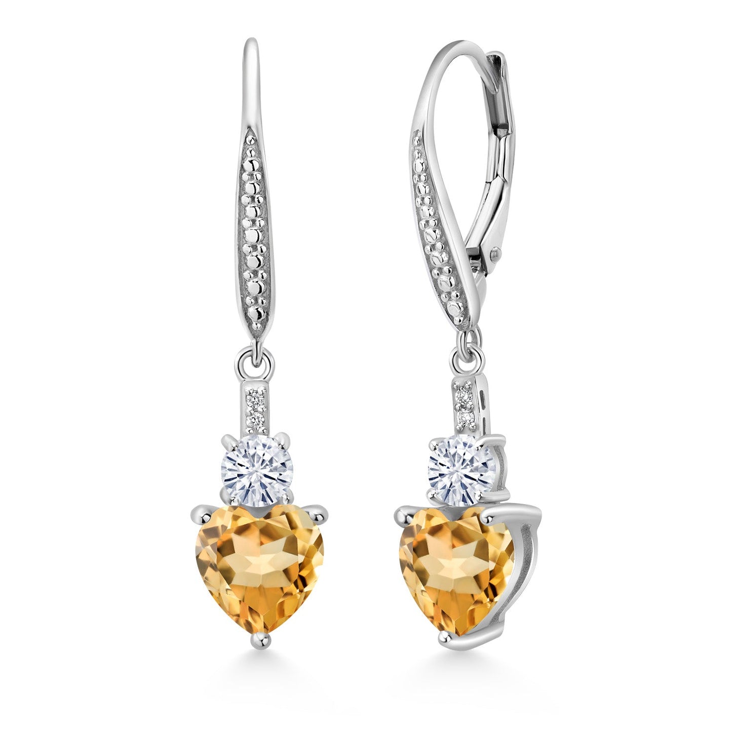 Leverback Drop Dangle Earrings for Women in 925 Sterling Silver | Gemstone Birthstone and White Moissanite with Lab Grown Diamond Accents | Heart 7MM & Round 4MM | Fine Jewelry Her Mom Wife