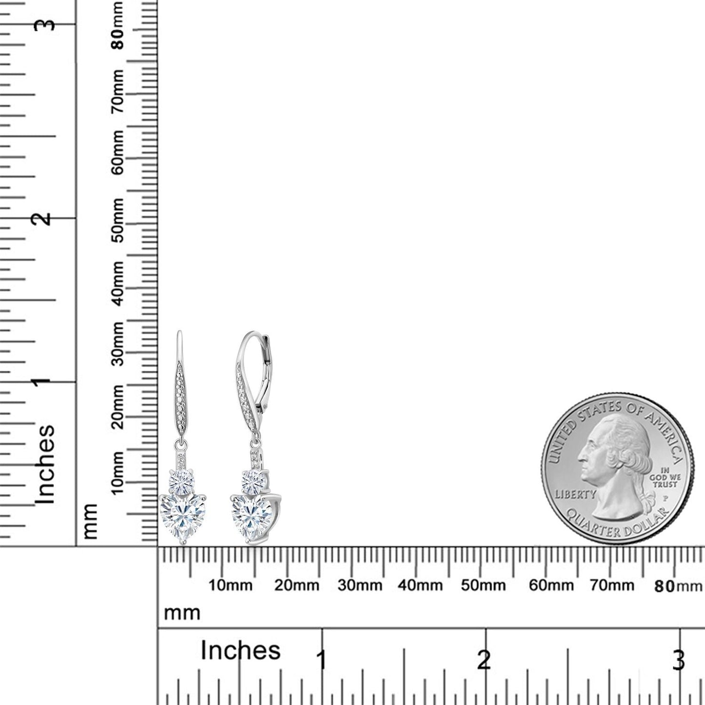 Leverback Drop Dangle Earrings for Women in 925 Sterling Silver | Gemstone Birthstone and White Moissanite with Lab Grown Diamond Accents | Heart 7MM & Round 4MM | Fine Jewelry Her Mom Wife