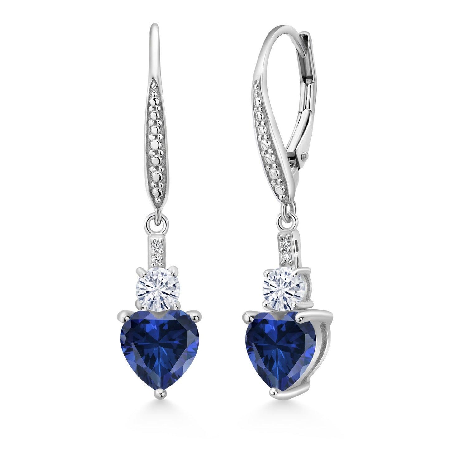Leverback Drop Dangle Earrings for Women in 925 Sterling Silver | Gemstone Birthstone and White Moissanite with Lab Grown Diamond Accents | Heart 7MM & Round 4MM | Fine Jewelry Her Mom Wife