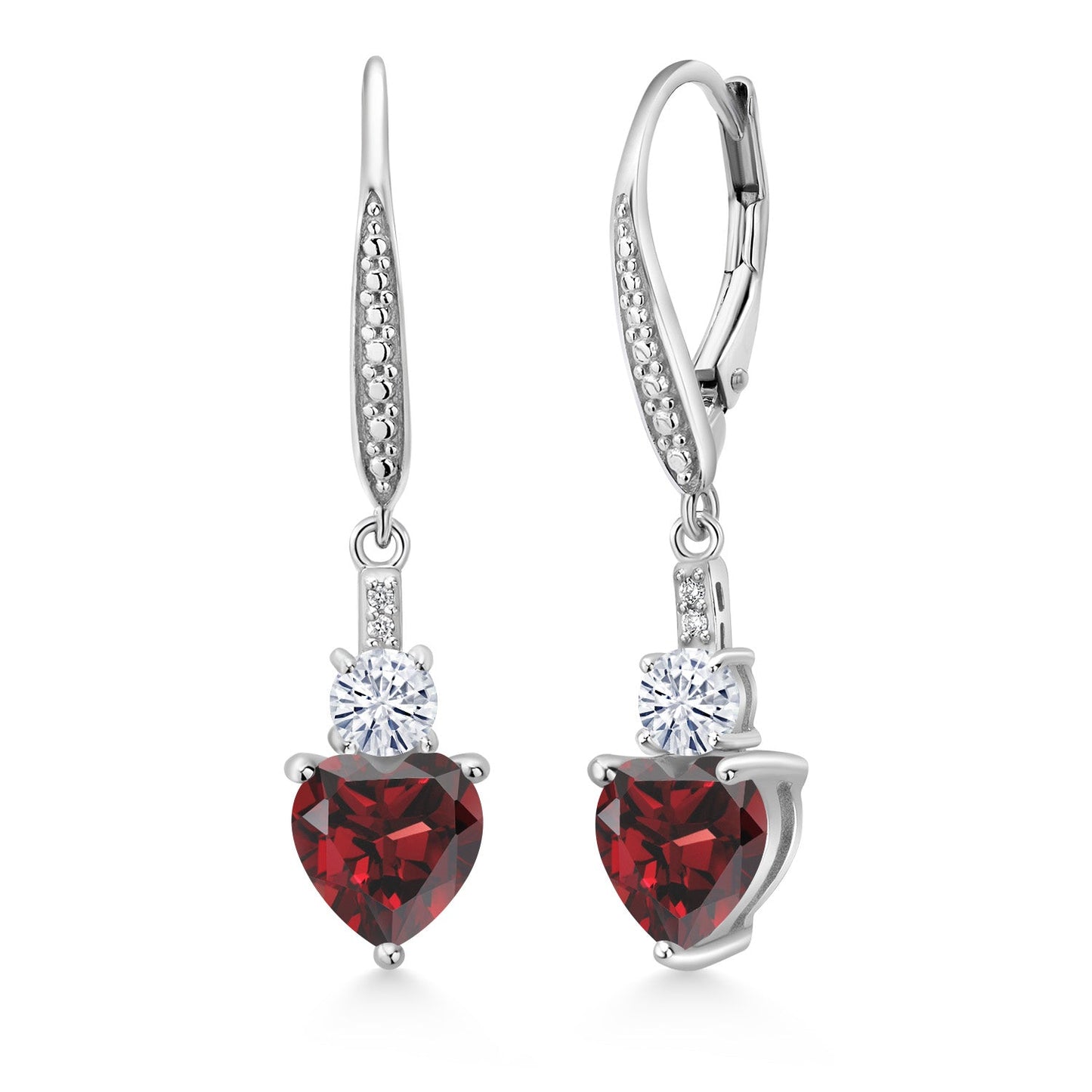 Leverback Drop Dangle Earrings for Women in 925 Sterling Silver | Gemstone Birthstone and White Moissanite with Lab Grown Diamond Accents | Heart 7MM & Round 4MM | Fine Jewelry Her Mom Wife