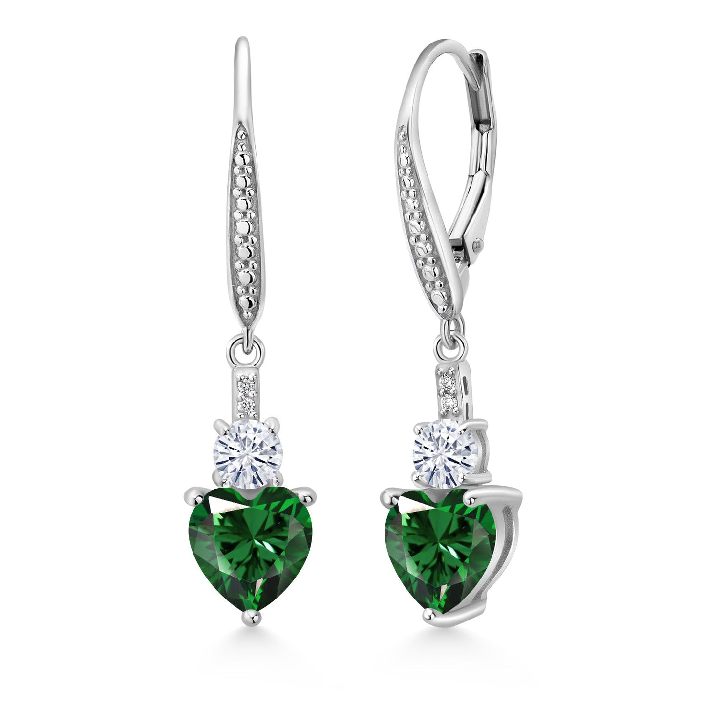 Leverback Drop Dangle Earrings for Women in 925 Sterling Silver | Gemstone Birthstone and White Moissanite with Lab Grown Diamond Accents | Heart 7MM & Round 4MM | Fine Jewelry Her Mom Wife